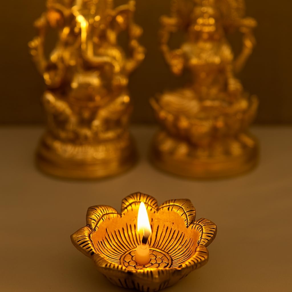 IndianShelf 20 Piece Golden Decorative Oil Lamps for Ritual Puja Diwali Diya Indian Pooja Decor