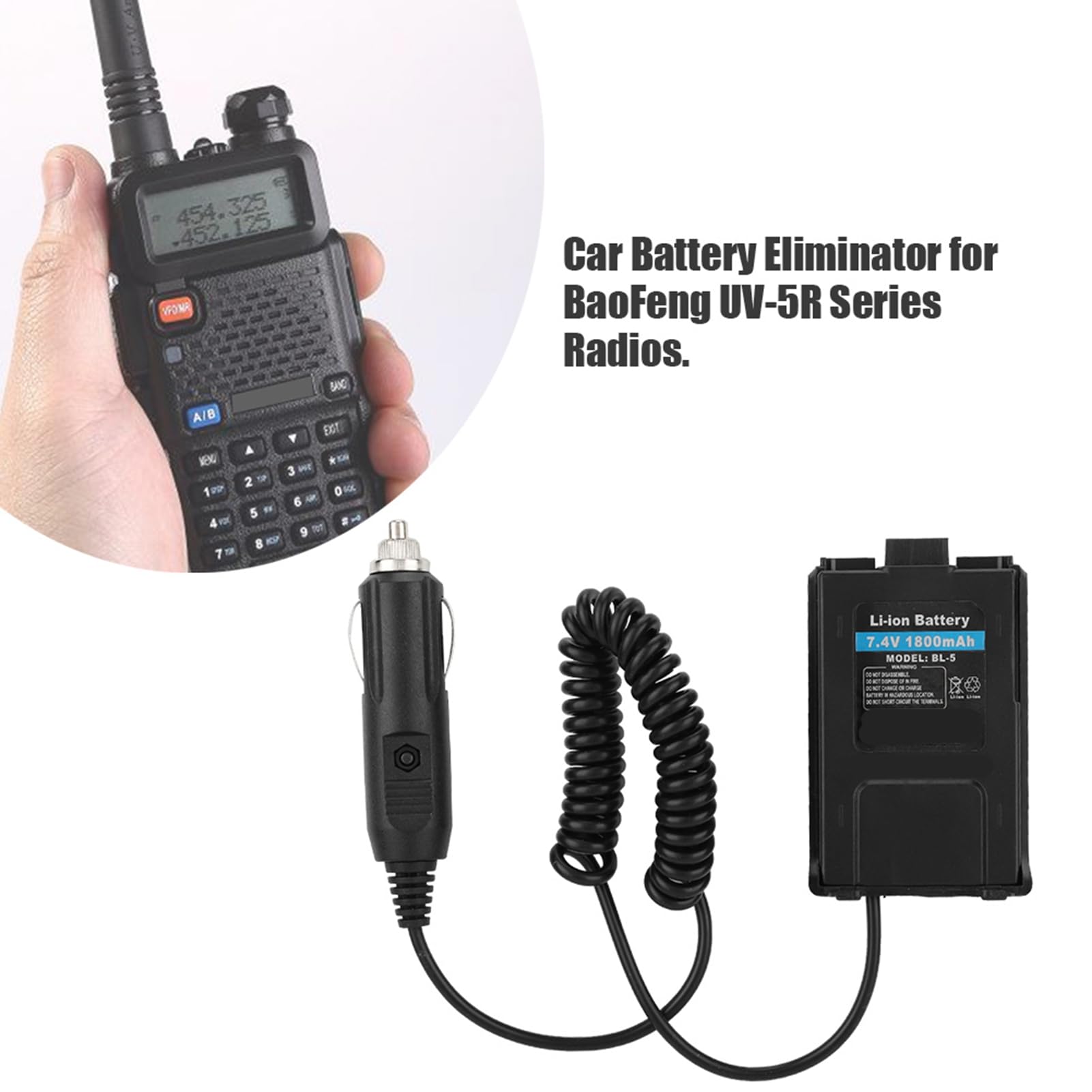 Adaptateur de Chargeur de Voiture 12V pour Éliminateur de Batterie de Voiture Radio Talkie-walkie Série UV-5R