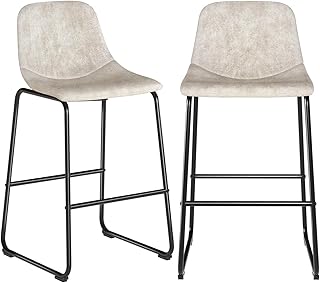 Rfiver Bar Stools Set of 2 PCS Soft Faux Leather, Industrial Pub Barstools with Back and Footrest, Modern Armless Bar Height Stool Chairs, 76.2-cm Seat Height Chairs for Kitchen Home Office Pub, Beige