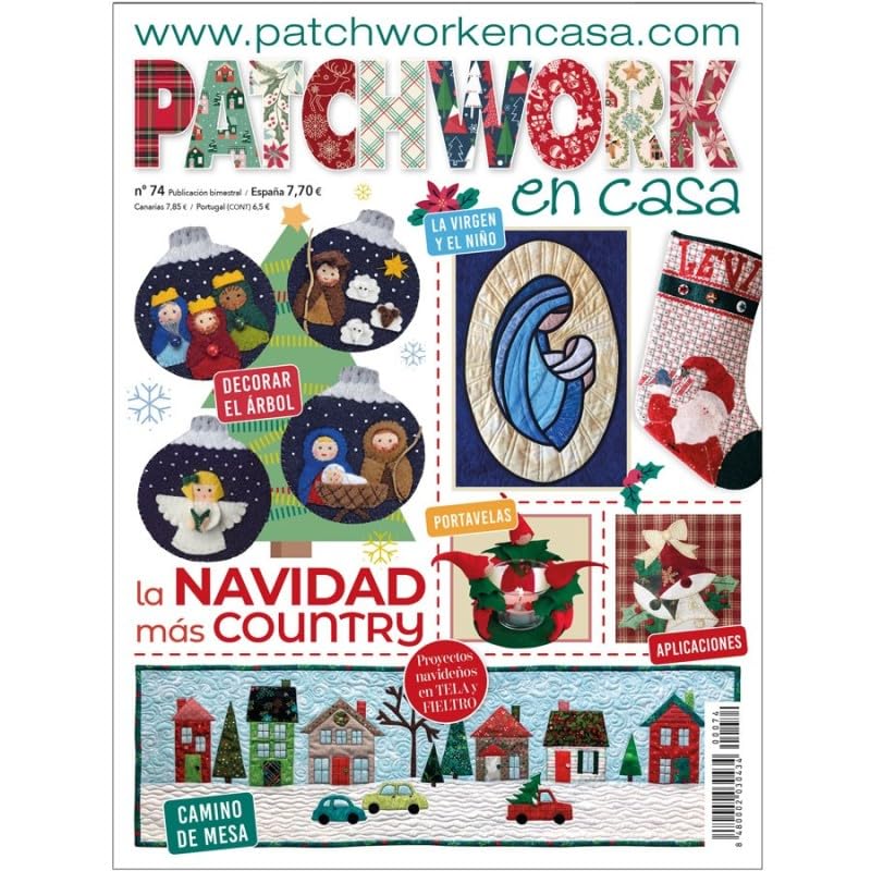 El Mercadillo en Casa - Kit de Patchwork Navidad Country - Revista de costura y patchwork - Para todas las edades - No plegable