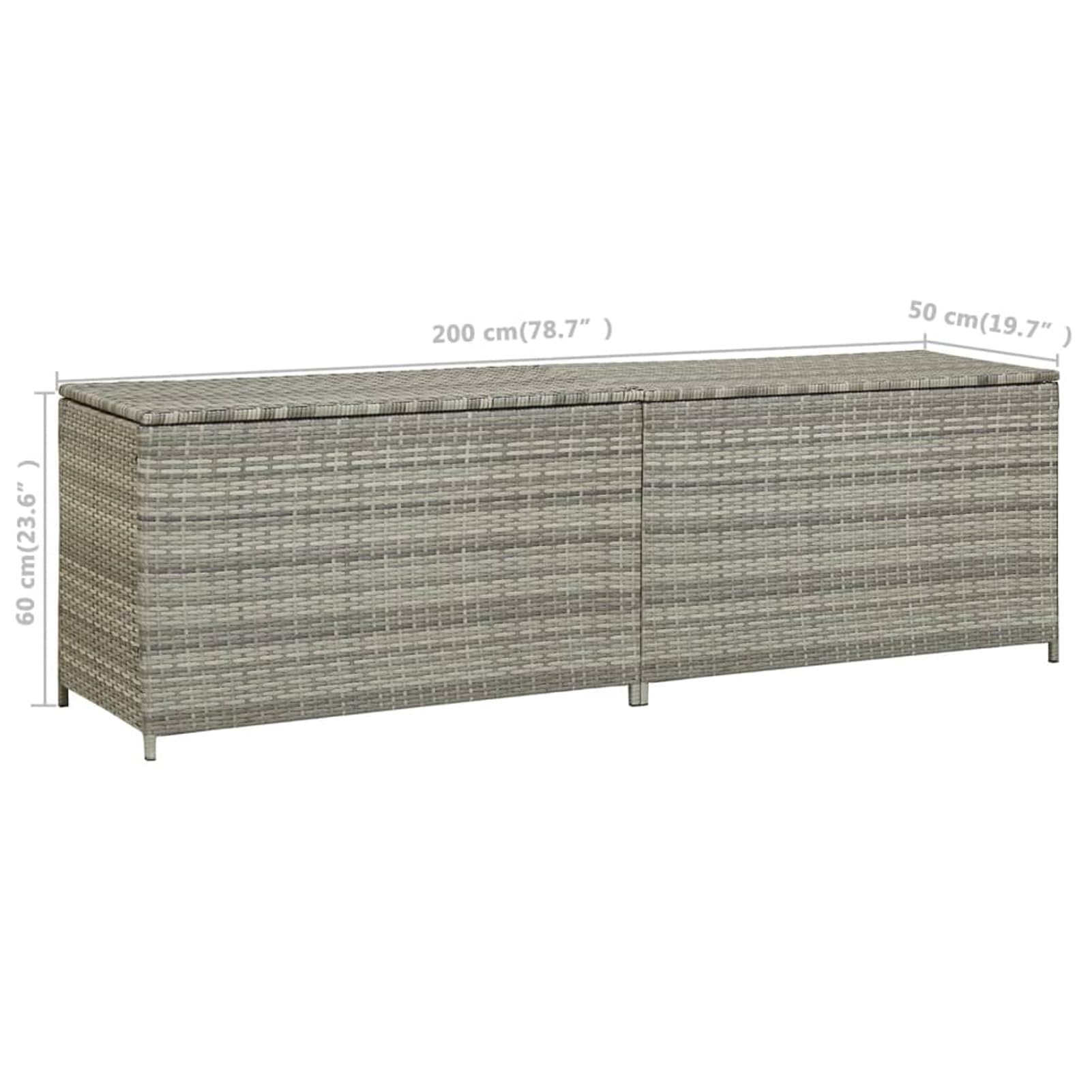 Homgoday Aufbewahrungsbox für den Garten, Truhe für den Außenbereich, Sitzbank für den Außenbereich, mit Aufbewahrungsbox, aus Polyrattan, 200 x 50 x 60 cm, Grau