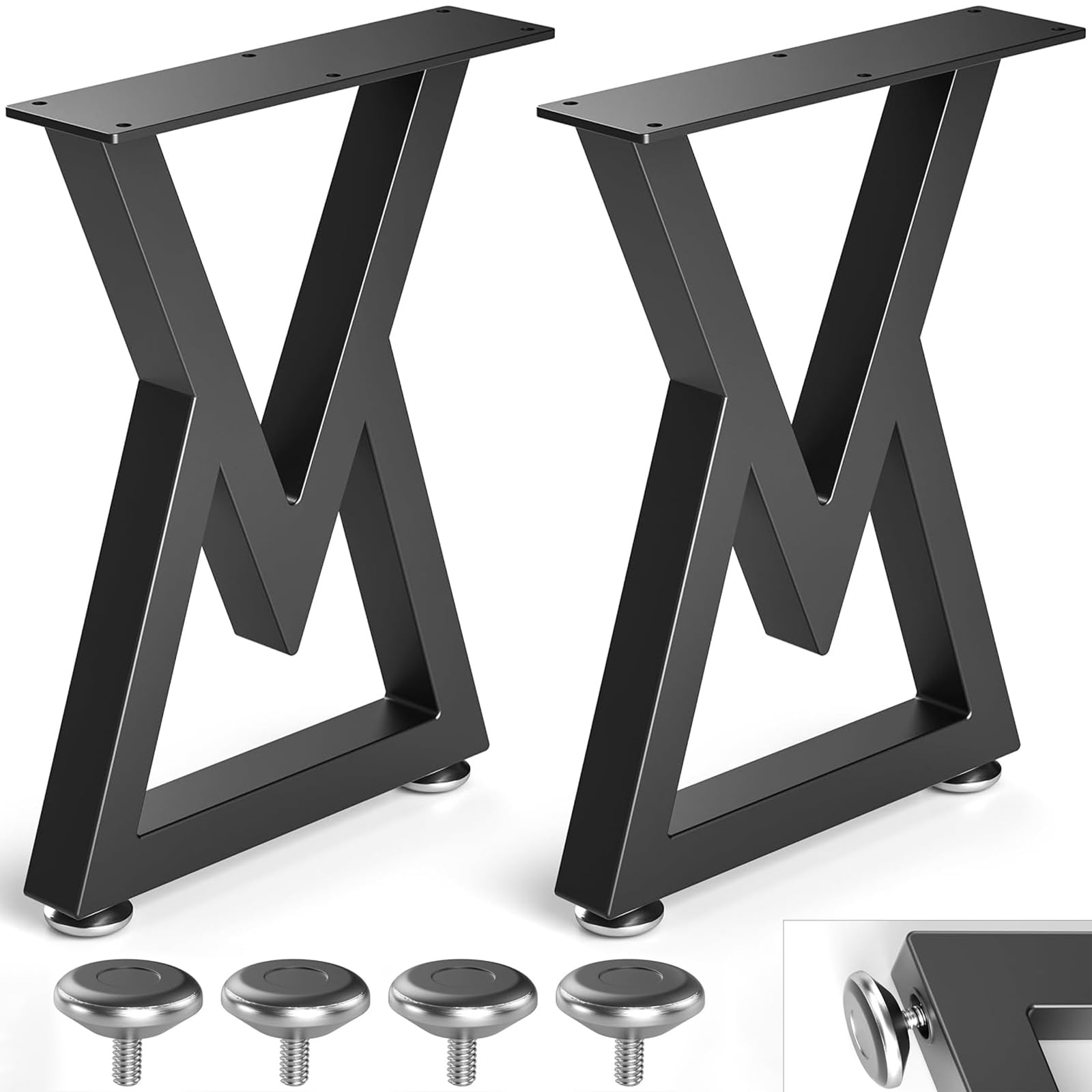 Likapop 28'' Metal Table Legs, Sturdy Black Bench Legs, Suitable for DIY Coffee Tables, Dining Tables, Desks, and Benches - W45cm x H71cm, Pack of 2 (28''V-Type)