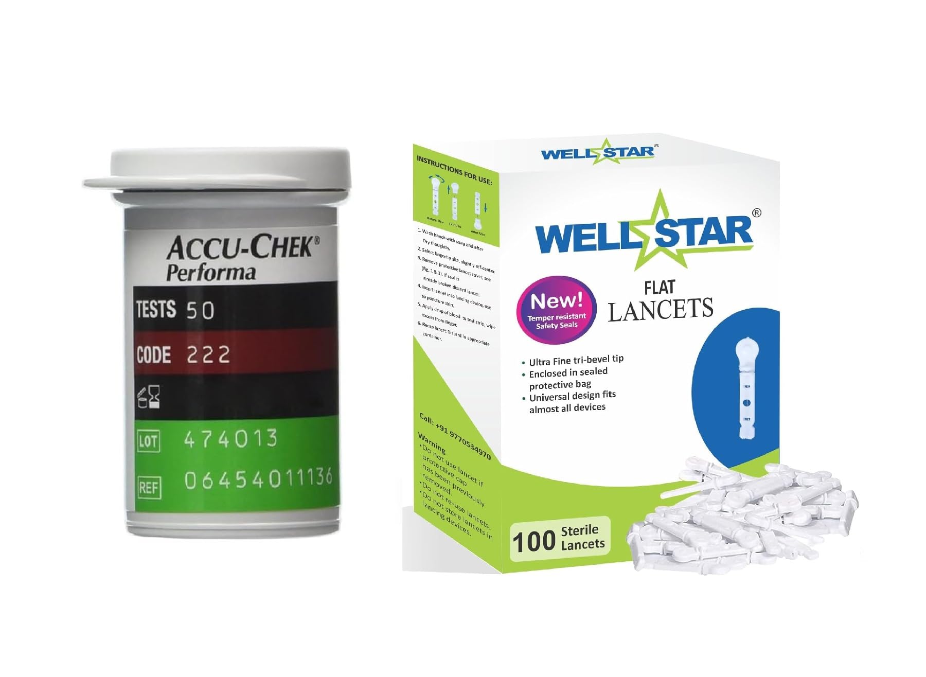 Wellstar FLAT Glucometer Lancets�(100) with PERFORMA 50 Test Strips