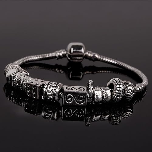 Miniatura 4 de RUBYCA Cuentas sueltas de color plata tibetana y 1 pulsera europea de 8.3 pulgadas