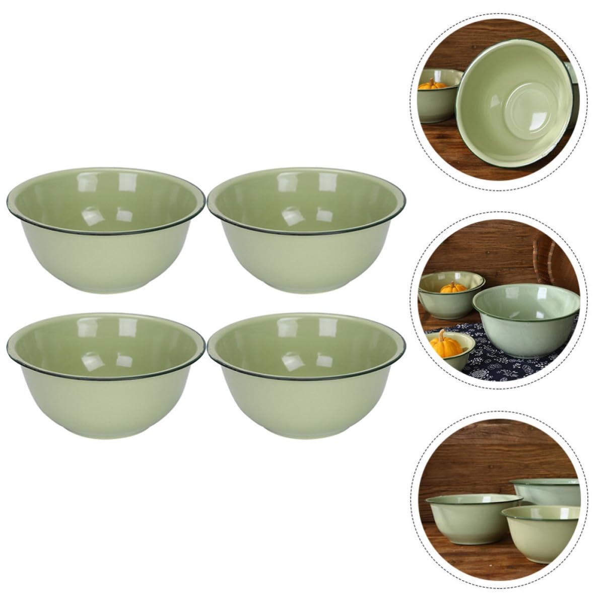 UKCOCO 4 Piezas Cuenco de Esmalte Vintage Verde Claro de Gran Capacidad