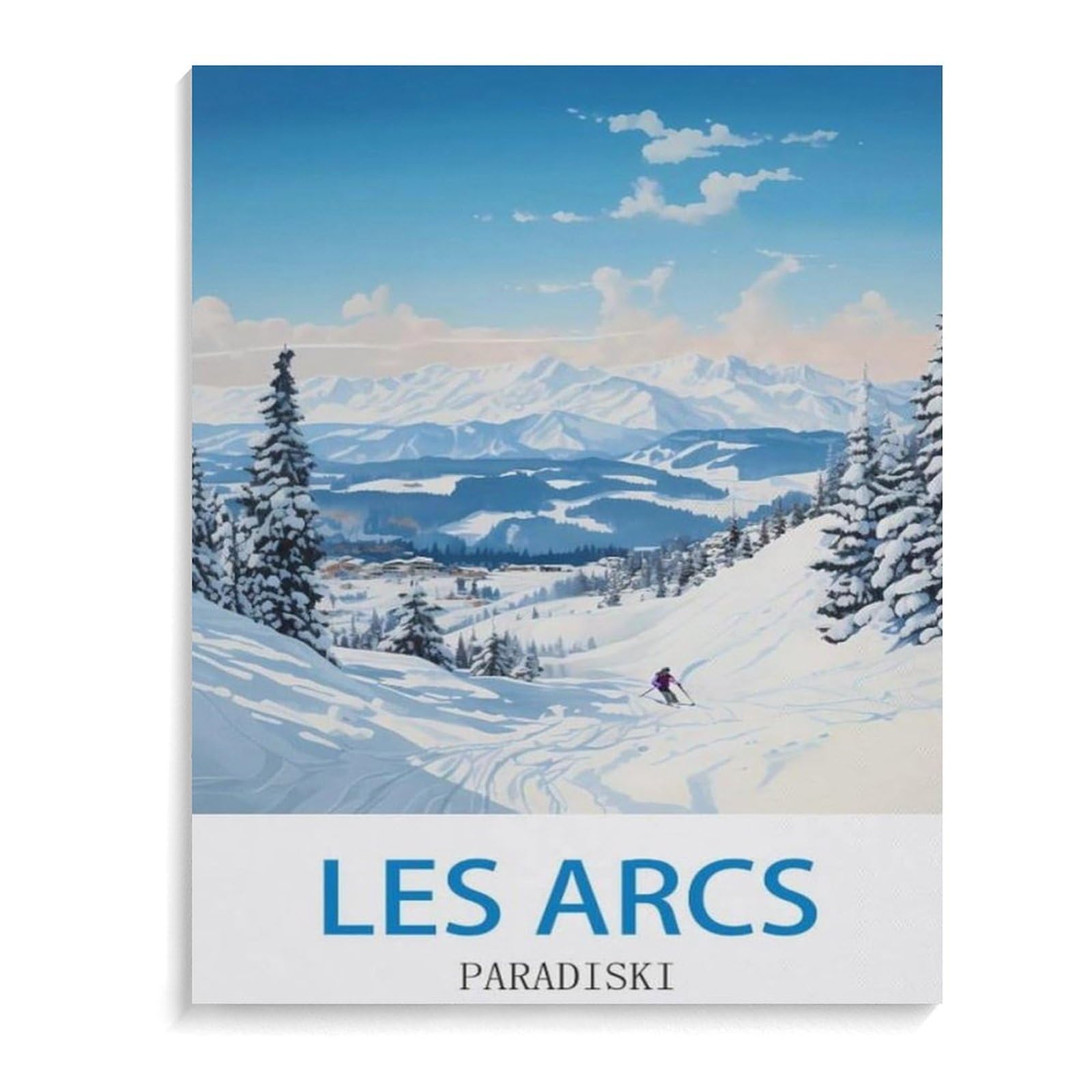 Paint by Numbers，Les Arcs Paradiski Poster，DIY Paint by Numbers Kits for Adults Kids,Canvas Oil Painting with Brushes and Acrylic Pigment Paint by Numbers Arts Craft for Home Wall Decor(50x60cm）-L64