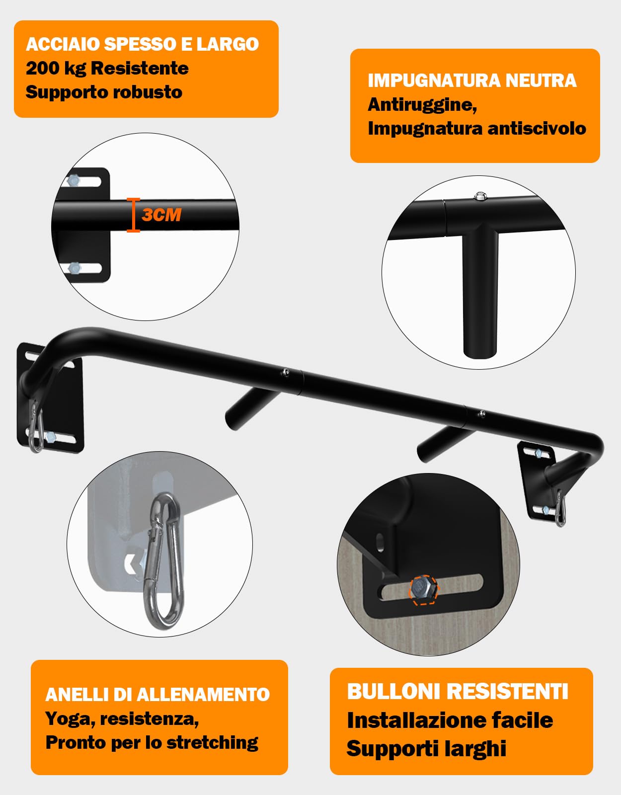 Fitarc Barra per trazioni da parete, resistente, per trazioni, per porta, struttura in acciaio, attrezzatura da palestra domestica