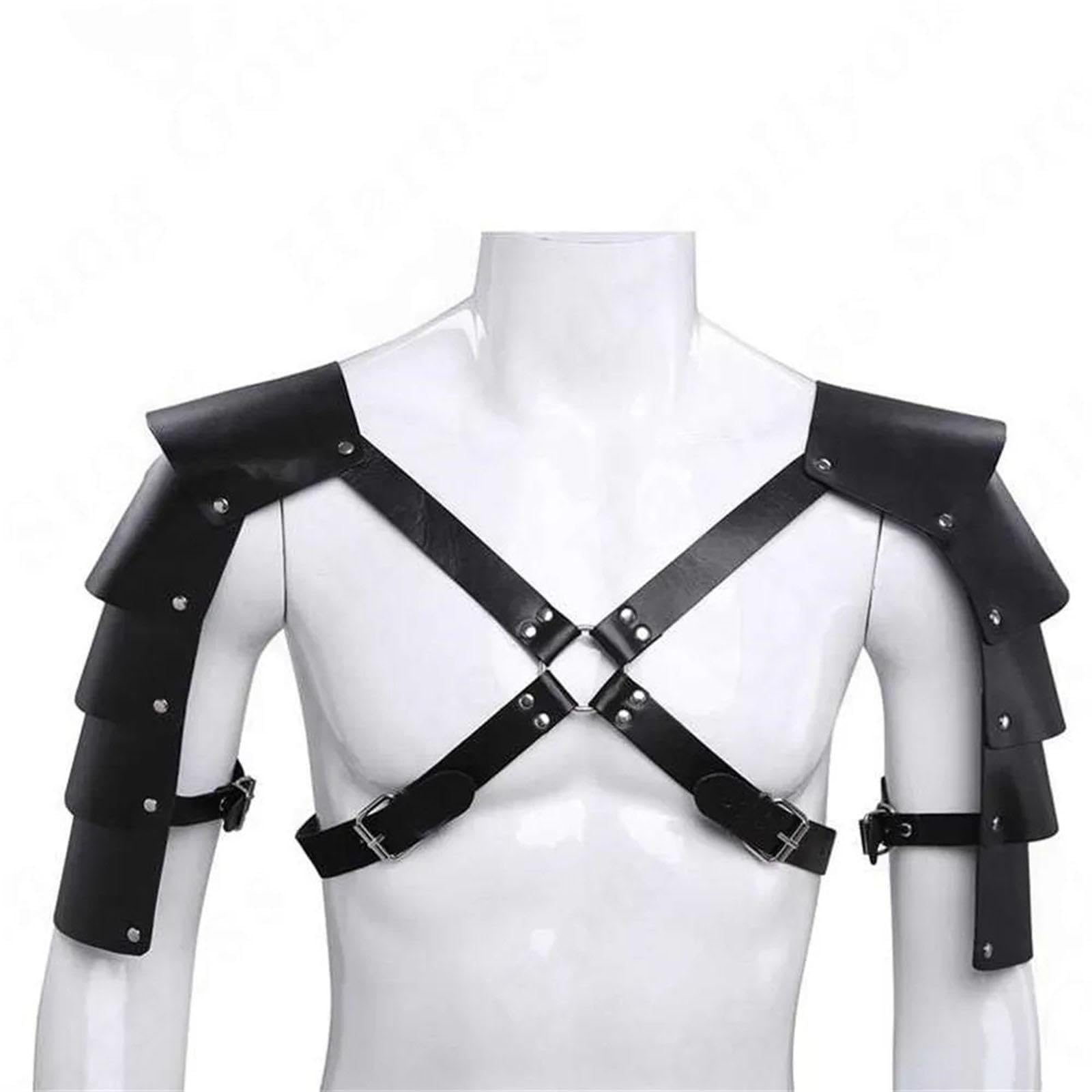 F Fityle de hombro de cuero, arnés corporal para el pecho, traje gótico Steampunk, protector de hombro