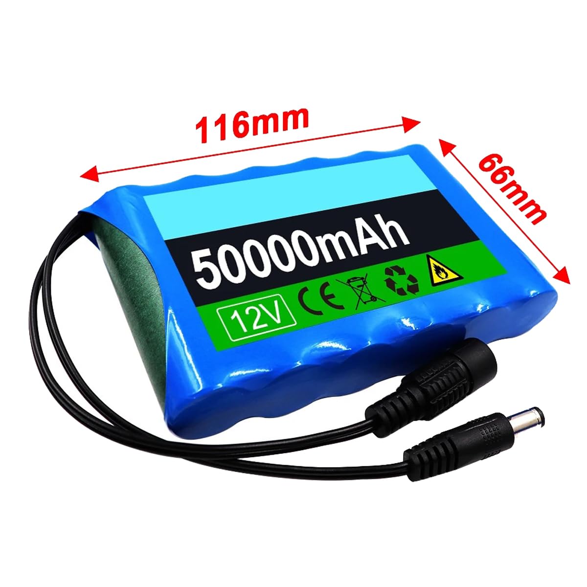 12 V 50000 mAh Lithium-Batterie 3S2P wiederaufladbarer Li-Ionen-Akku, integriertes BMS mit DC 12,6 V Ladegerät für elektrische Geräte, Ersatzbatterie, Ersatzakku