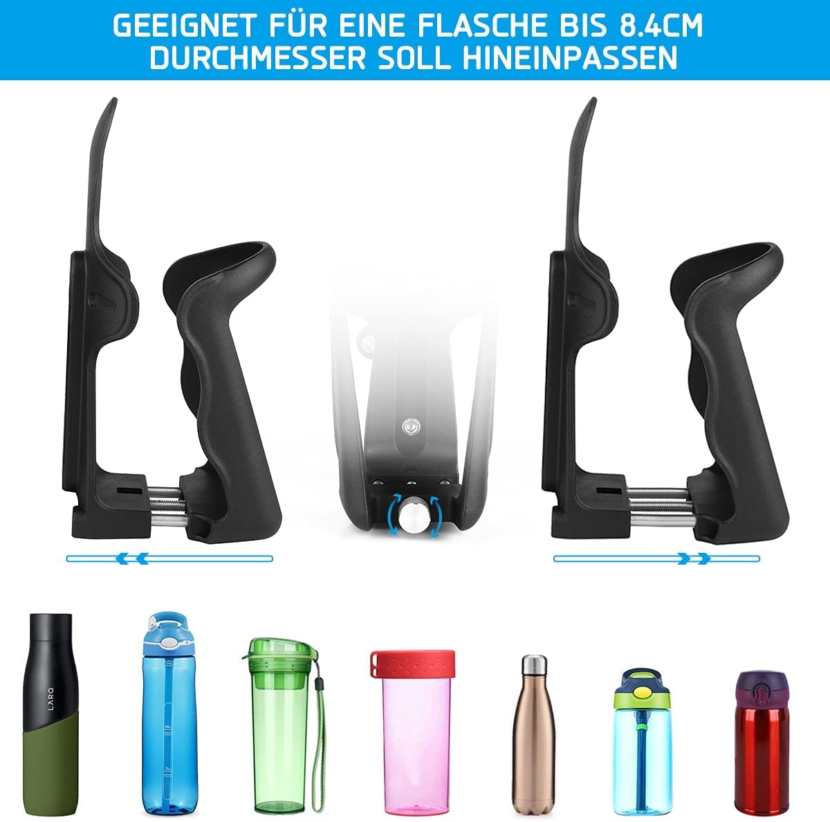 Porte-bouteille Vélo Rotatif 360° - Réglable, Plastique Robuste, Pour VTT, Route, Scooter, Poussette - 11