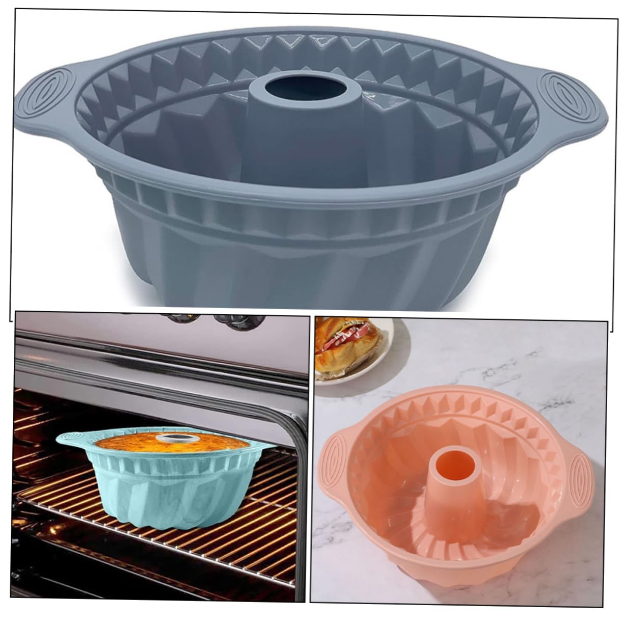 Garneck Set 3 Stampi in Silicone per Dolci, Torta Chiffon Fluted Rotondi, Antiaderenti, Grande capacità, Distribuzione Uniforme del Calore, per Feste Amici