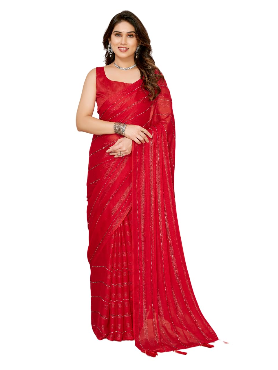 VAIRAGEEWomen Soft Rimzim Silk Striped Pattern Ready To Wear Embroidery Saree (2055)
