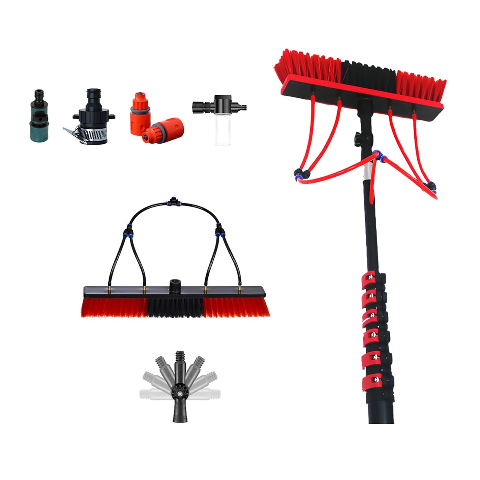 12.2M Carbon Fiber Water Fed Pole System 550mm 4-Jet Brush for Solar Panel Window Cleaning Equipment High Reach Telescopic Pole for Exterior Building Maintenance Kit(7.3M)
