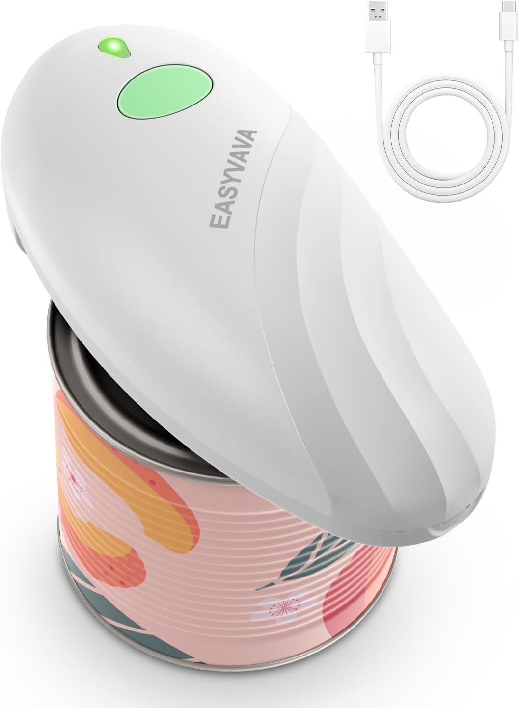 Electric Can Opener for Seniors,Rechargeable Automatic Can Openers Smooth Edge for Kitchen,with 2000mAh Battery,One-Touch Handsfree Portable for Any Size Cans (White)