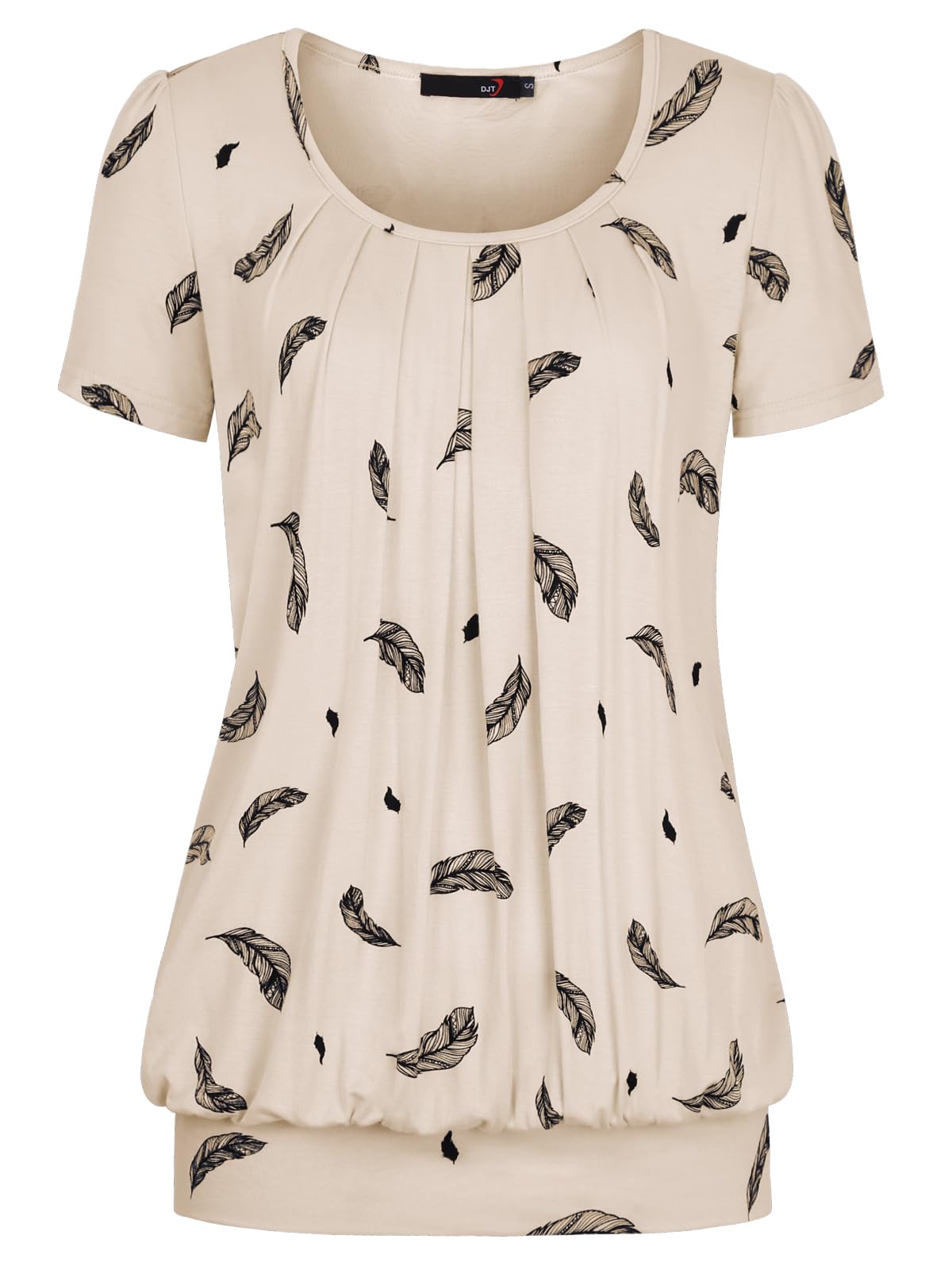 DJT Women's Short Sleeve Summer Tops Scoop Neck Pleated Front Casual Tee T Shirt