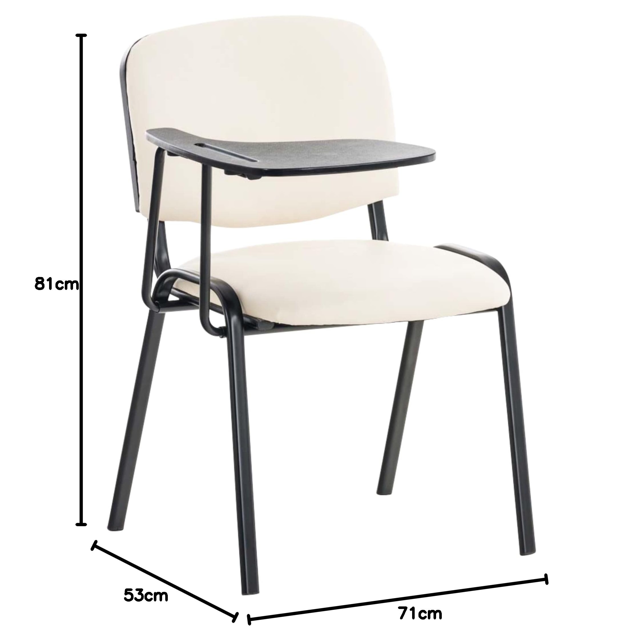 CLP Lot De 4 Chaises De Visiteur Ken Similicuir I Sièges avec Tablette Rabattable I Pieds en Métal, Couleur:crème