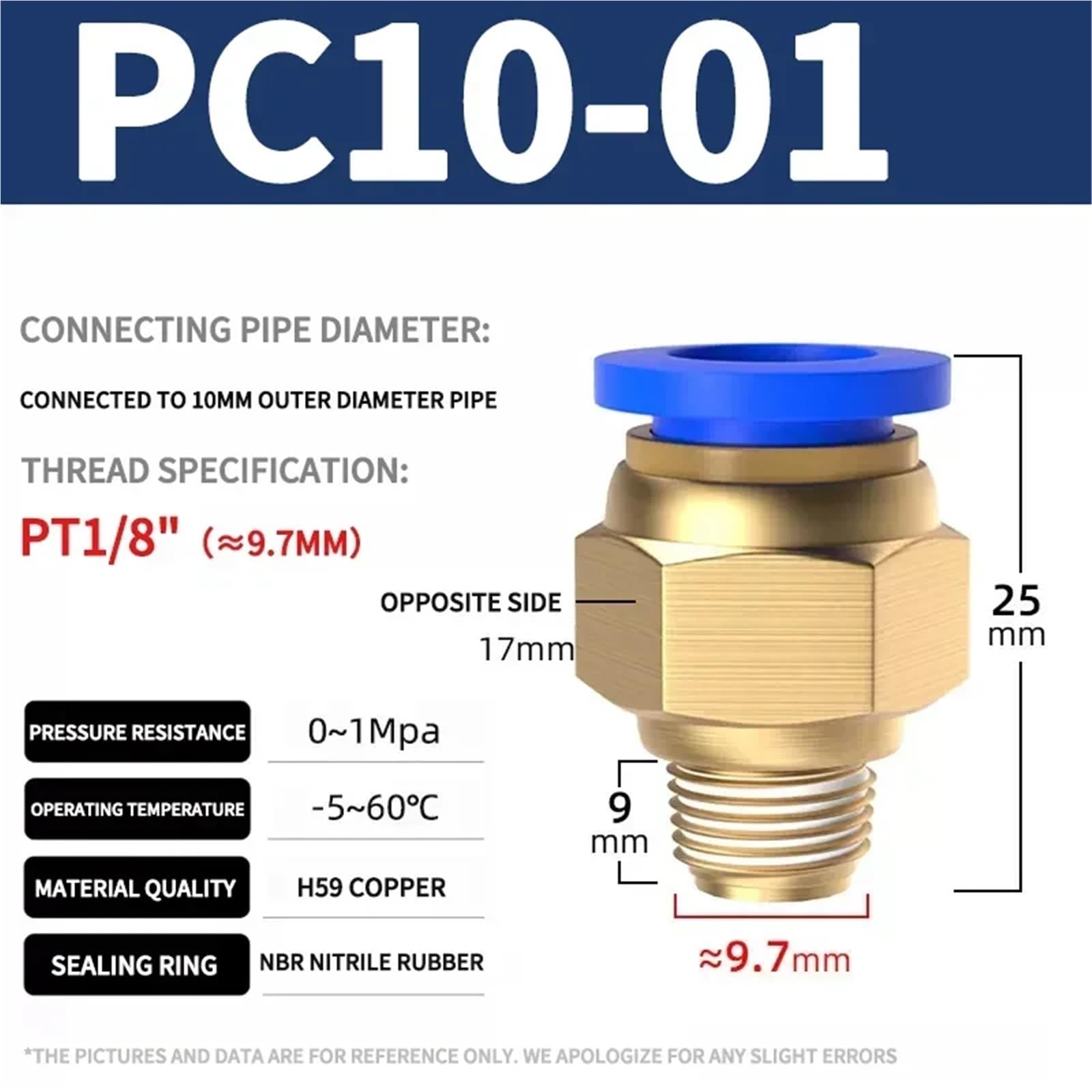 50/200 pezzi di raccordo pneumatico in PC, filettatura 4 mm, 6 mm, 8 mm, 10 mm, 12 mm, 1/4, 1/2, 1/8 e 3/8 (PC10-01, 200 pezzi)