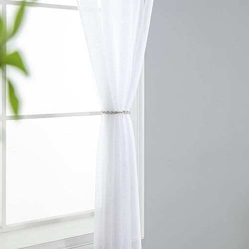 Miniatura 6 de Mrs.Naturall Cortinas traslúcidas blancas de 63 pulgadas de largo para dormitorio, bolsillo para cortinero, cortinas semitransparentes para comedor