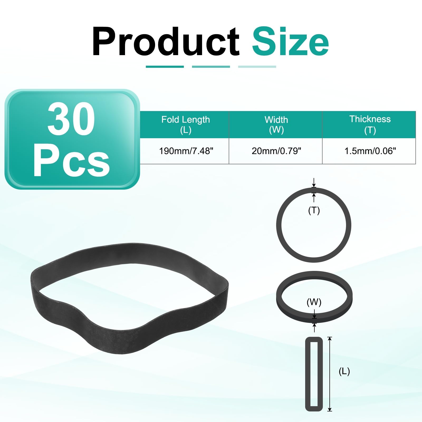 QUARKZMAN 30Pcs Elastici In Gomma, 7.48 X 0.79 Pollici Elastici Stretchabili In Gomma Articoli Per Ufficio E Casa Per Cartelle Scatoline Fissare Bidoni Della Spazzatura, Nero