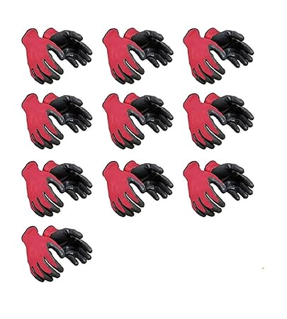 Klaxon Cotton Safety Hand Gloves (Red & Black) - Pair of 10