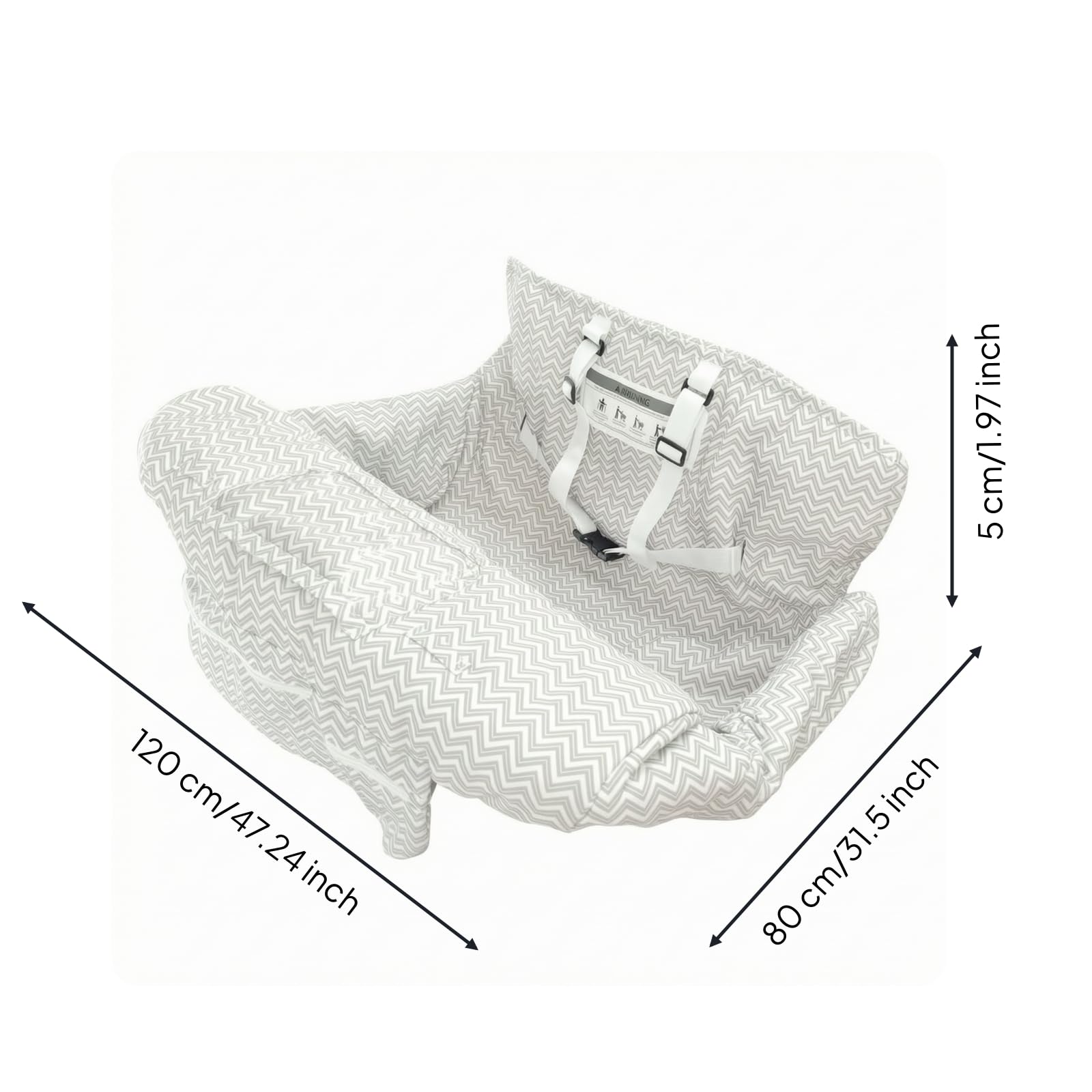 Child Cart Cushion Cuscino Carrello Bambini Coprisedile Passeggino Imbottitura Seggiolino con Cintura Integrata E Tasca, 120 80 Cm, Modello Aggiornato Con Stampa Geometrica A Onde