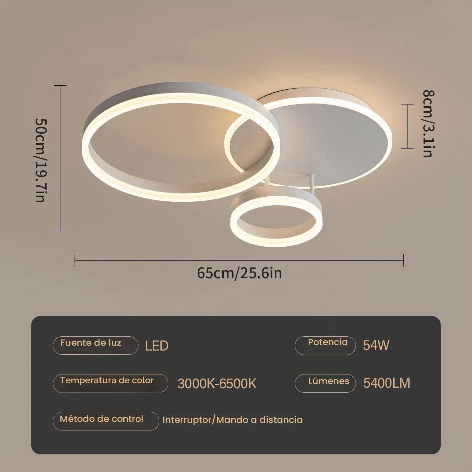 Plafon Led Techo Regulable, 54W 5400lm Lampara Techo Dormitorio, lamparas de techo salon Redonda Moderna de 65 * 50 * 8cm, Lampara Led Techo para salón, dormitorio, cuarto de niños, cocina