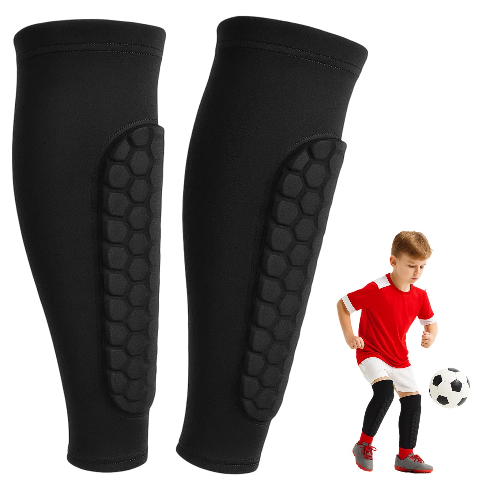 1 Pairs Kids Shin Guards Sleeves - Football Rugby Protective Pads with Shock-Absorbent Padding, Breathable Lycra Sports Protection 7-8 Years