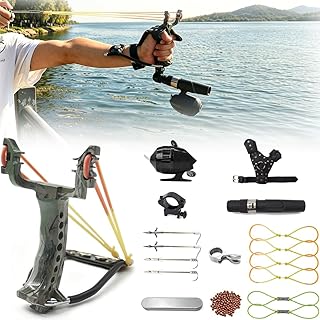 SUFFUSE Wrist Rocket Slingshot, Dual Purpose Hunting Slingshot Fishing Reel Set with Fish Darts and Clay Balls, Catapult Sling Shot for Adult Fish Shooting and Small Game Hunting