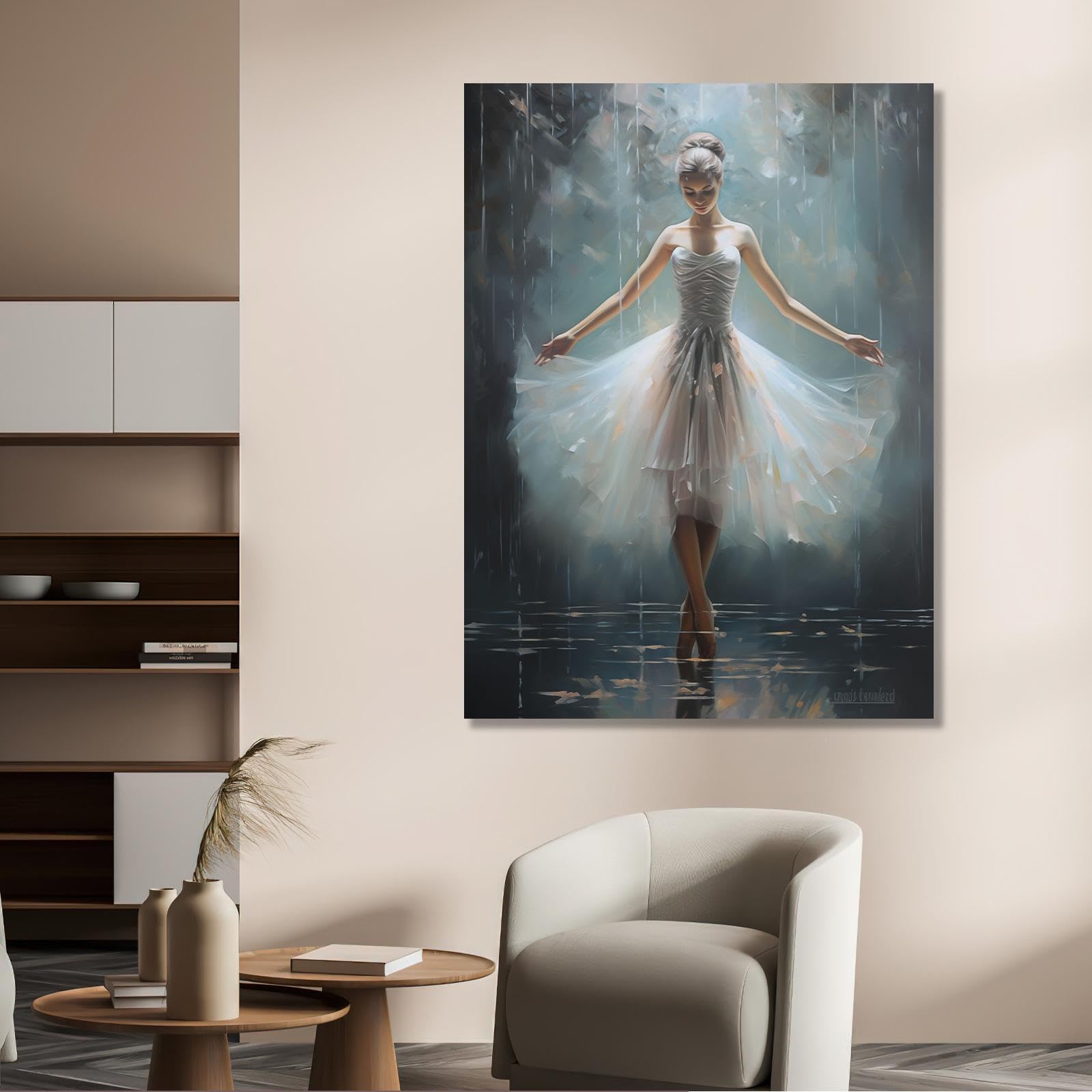 Decorazione da parete per danza, bellissime ballerine, tutù bianco, opere d'arte moderna e contemporanea per camera delle ragazze, decorazione da parete per balletto, 80x120 cm/31x47 in con cornice