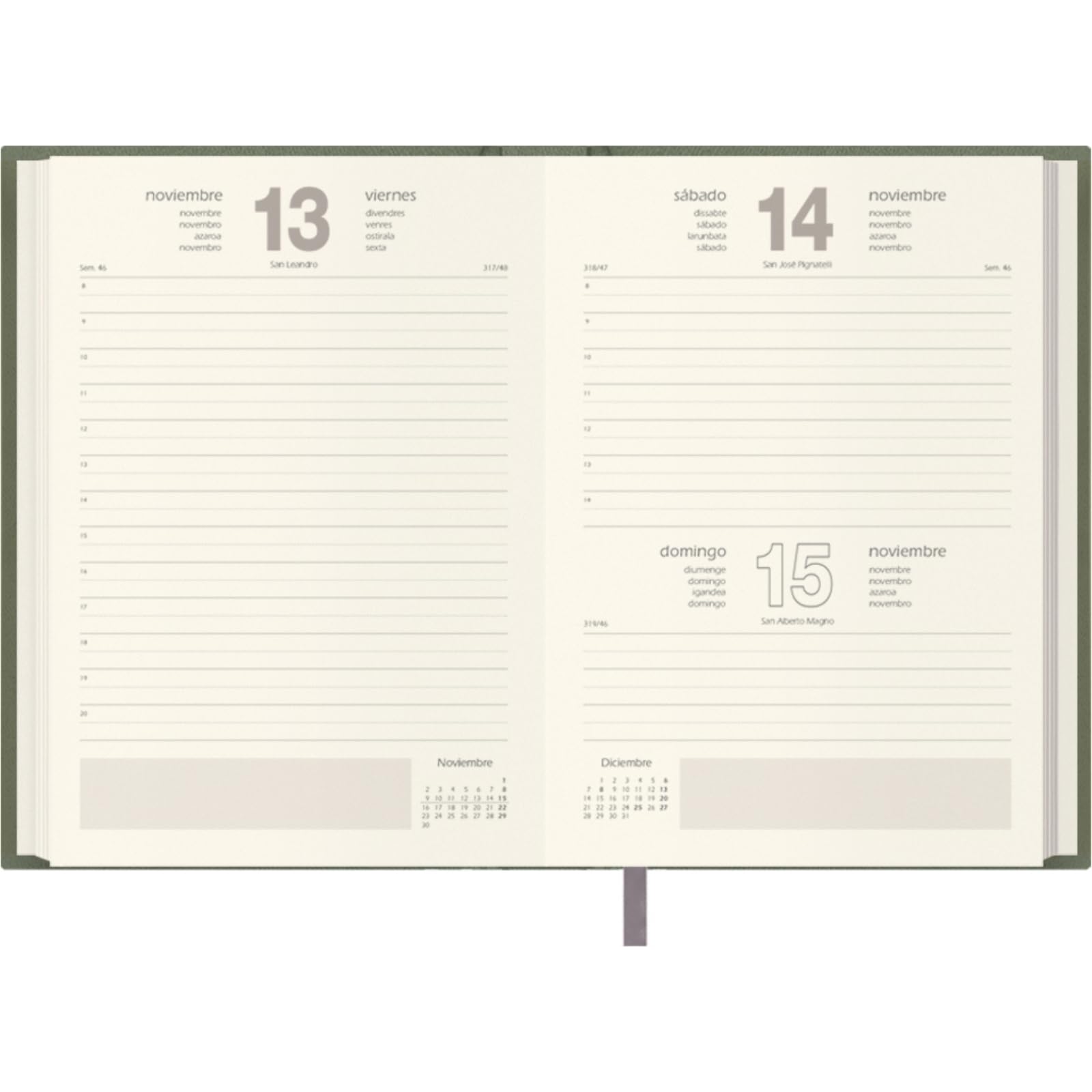 Dohe - Agenda 2026 - Día Página, Tamaño A5 (14x20 cm), Tapa Dura de Polipiel, 12 Meses Enero a Diciembre, Planificador Anual en Español con Marcapáginas - Lausana Verde