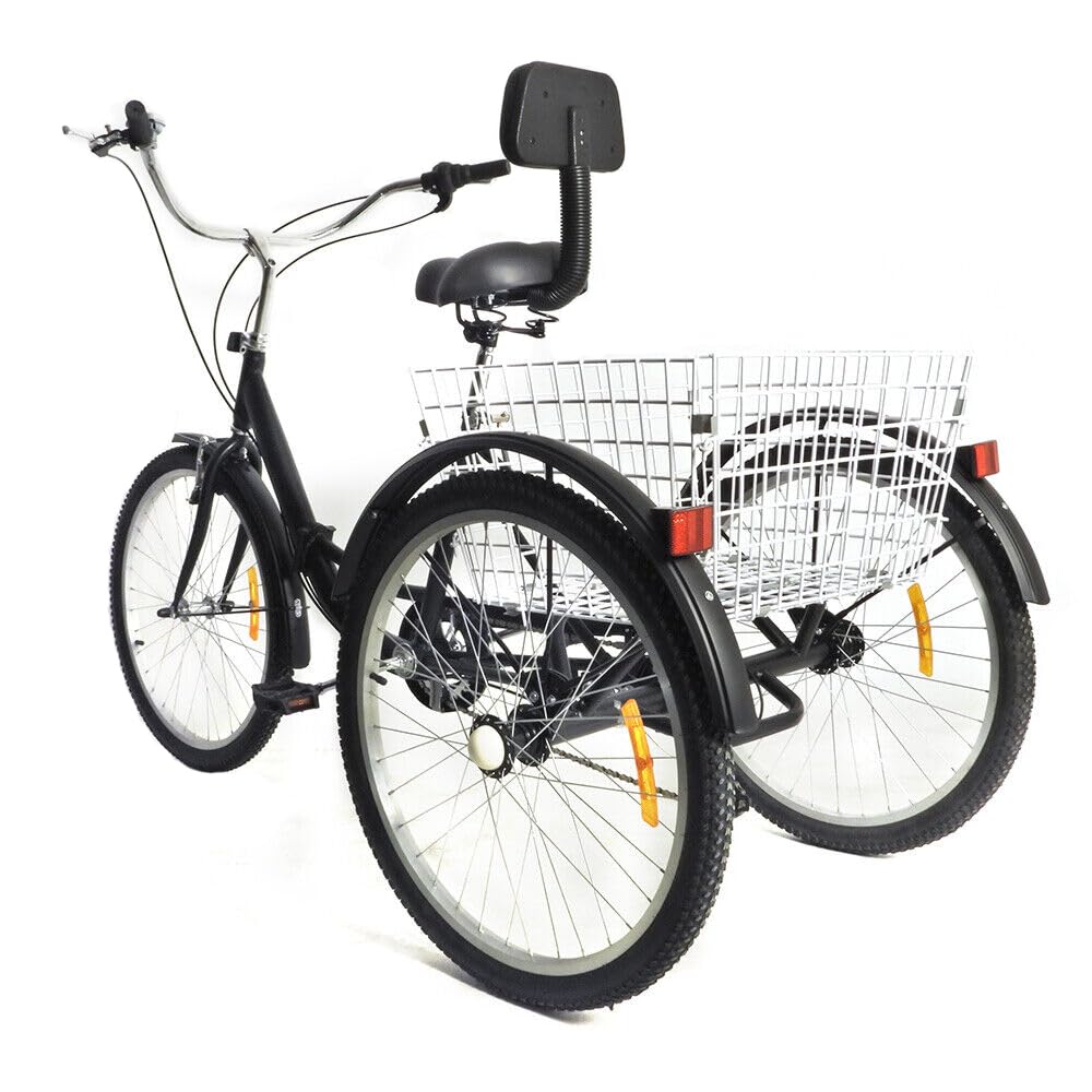 SHZICMY 61 cm (24 Zoll) faltbares Dreirad für Erwachsene, 7 Gänge, Cruiser, Trike, 3-Rad-Fahrrad, mit Einkaufskorb, 3-Rad-Senioren-Cruise-Trike, verstellbar für Einkaufen, Outdoor-Sportarten, Picknick