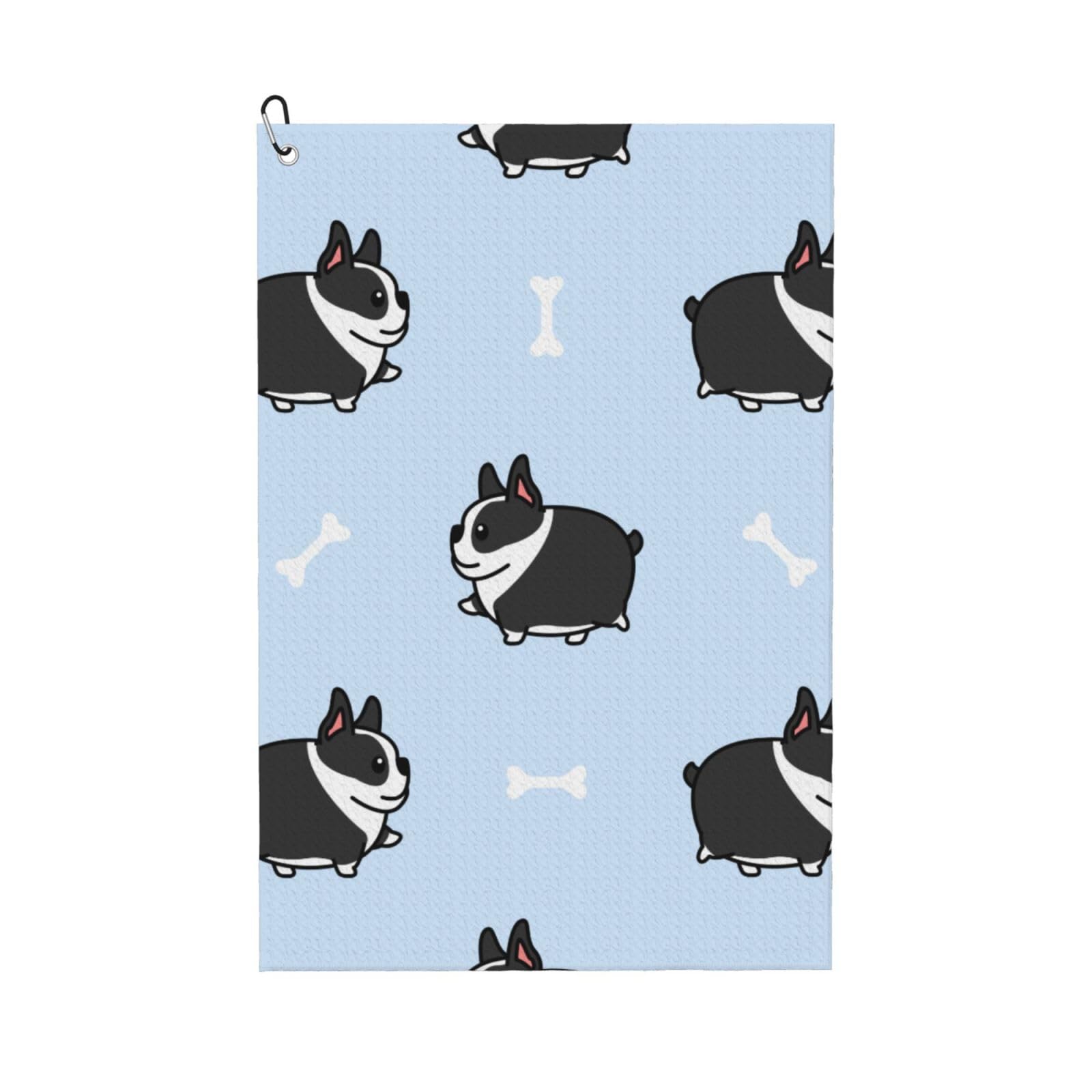 Hnnkloy Boston Terrier Dog Pattern, 16x24 in Portable Waffle Golf Towels with Carabiner Clip for Golf Bag