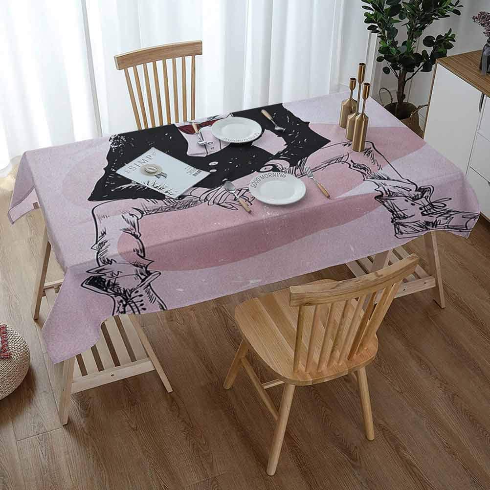 Indie Picnic Rectangular Tablecloth Hipster Portrait of Sitting Wild Wolf with Glasses Smart Casual Outfit Suitable for Kitchen 60 x 102 Inch Baby Pink Black Burgundy