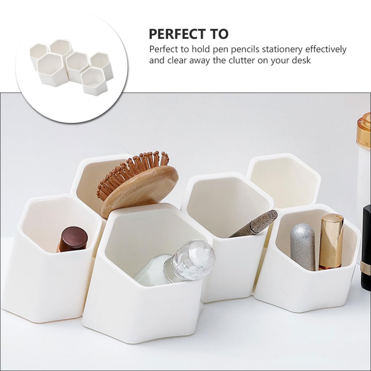 Abaodam Organizzatore da Scrivania Multifunzione in Plastica Bianca, Portapenne e Porta Pennelli Creativo a 6 Scomparti, Contenitore da Parete per Cancelleria e Trucco, per Studenti