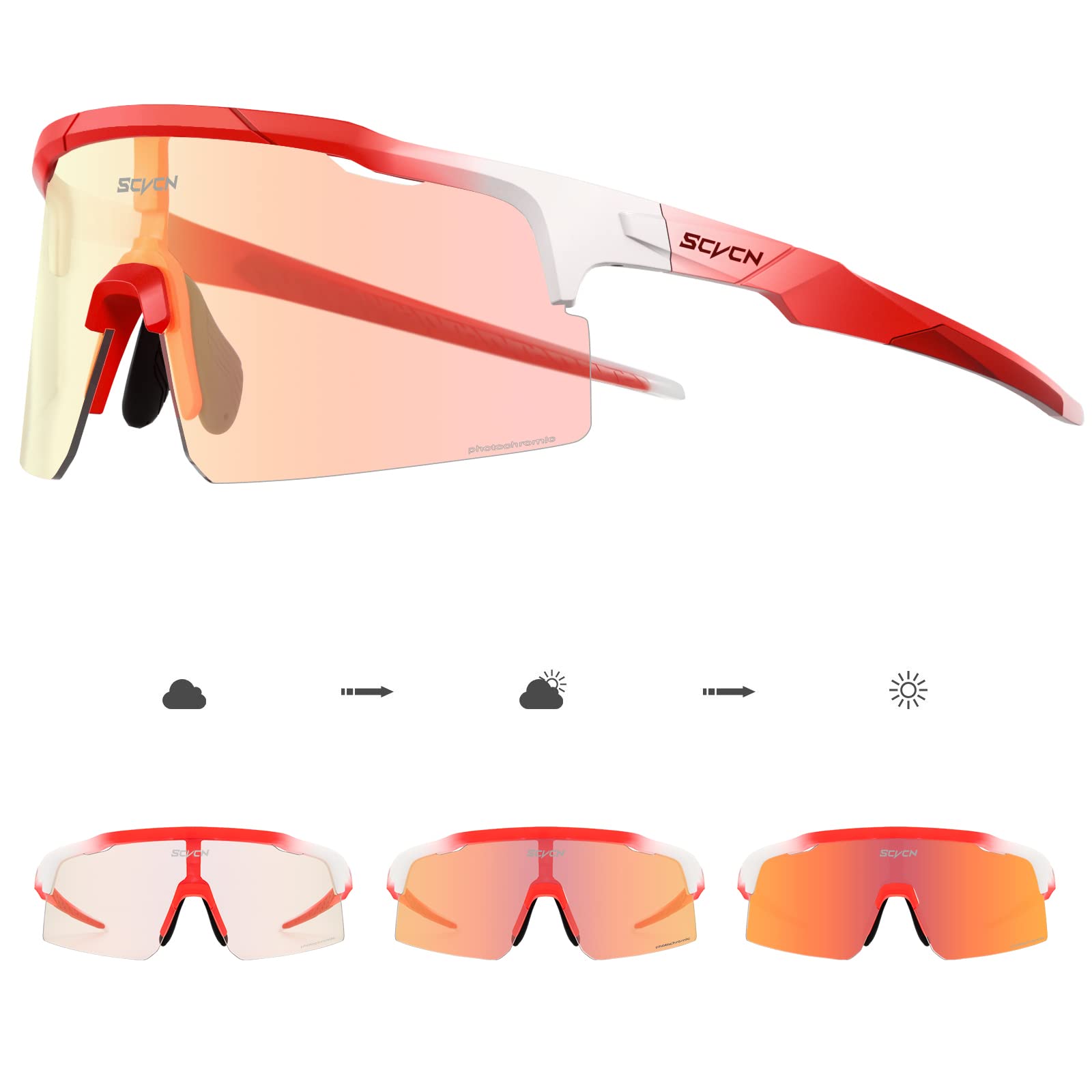 SCVCN Photochromatische Fahrradbrille HD Hochkontrastlinsen für Erwachsene Sportaktiv Klar Sonnenschutz Sport S26