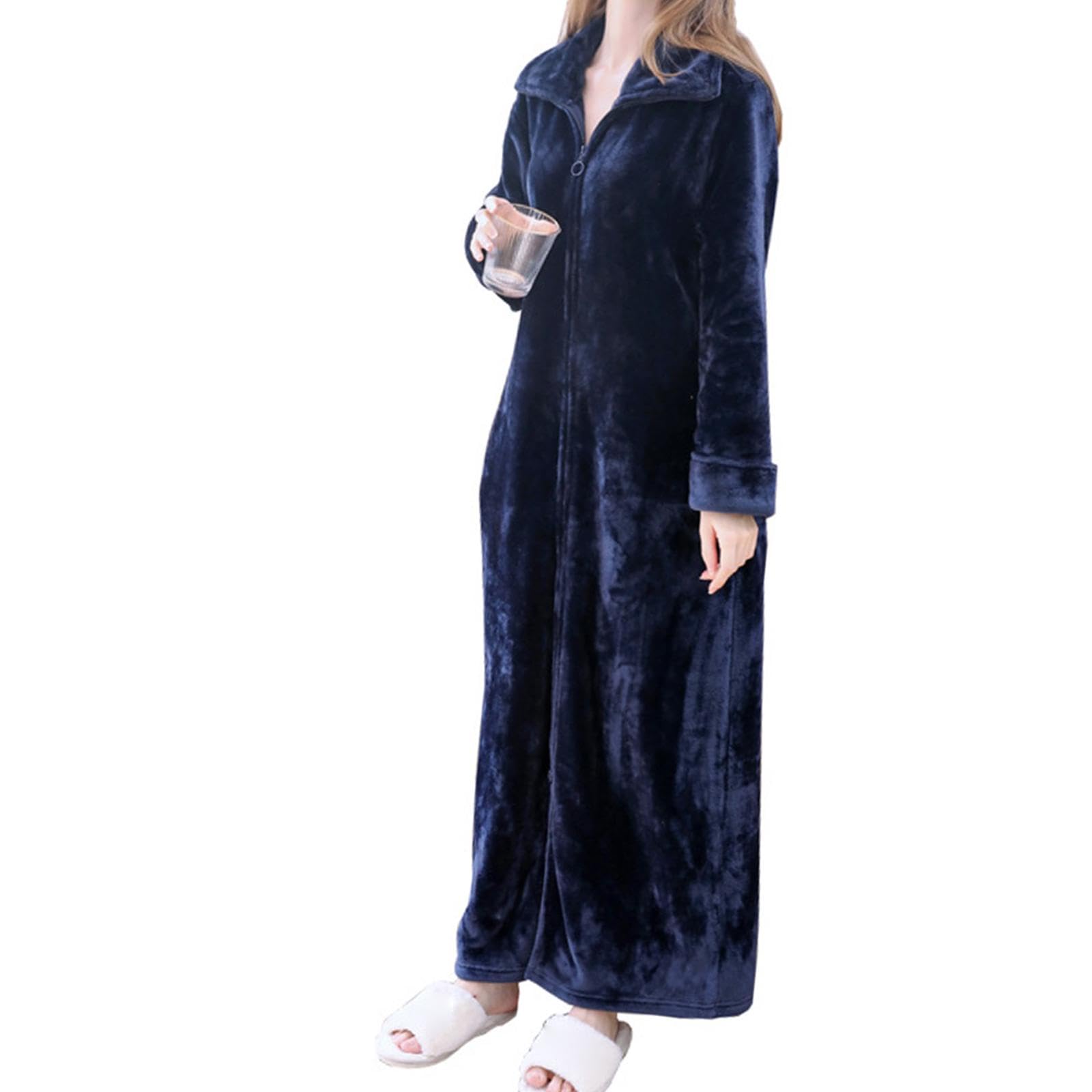 Wearable Blanket Sweatshirt Long Zipper Front Nightgown Thick Onesie Pajamas Women Blue XL|Clothing Shoes & Accessories | Womens Clothing | Intimates & Sleep | Sleepwear & Robes-image-26