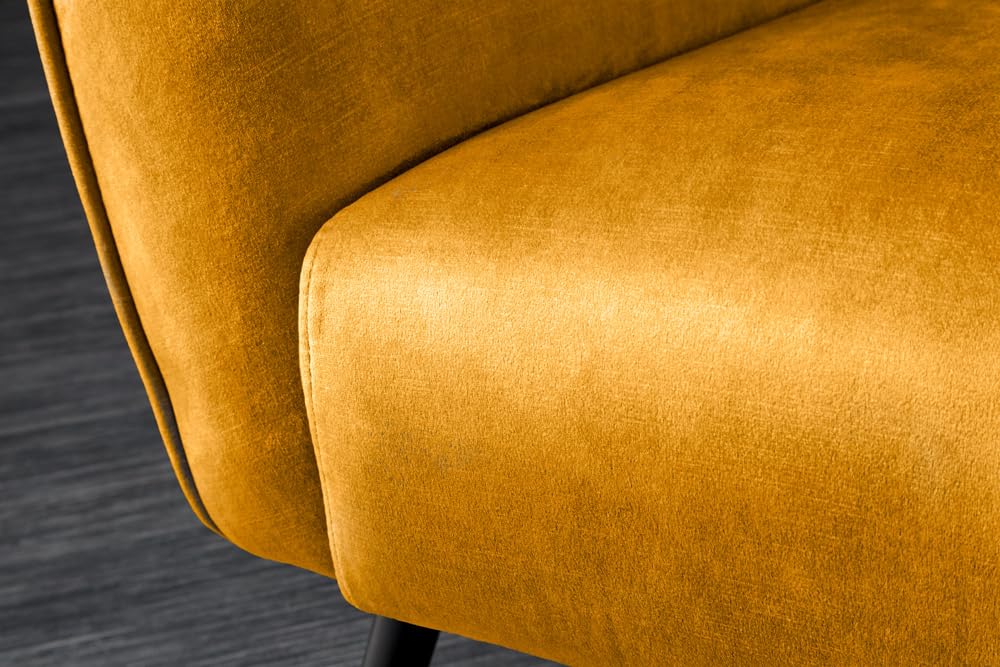 Riess Ambiente Design XL Sessel Amsterdam - senfgelb Samt - Schwarze Metallbeine - Retro Stil, Rundum Bezug