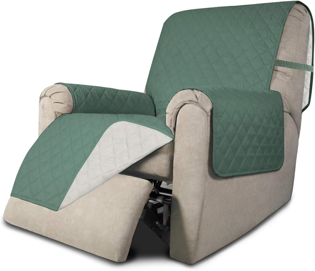 Easy-Going Recliner Sofa Slipcover Reversible Sofa Cover Water Resistant Couch Cover Furniture Protector with Elastic Straps for Pets Kids Children Dog Cat (Recliner 17-19in, Cyan/Ivory)