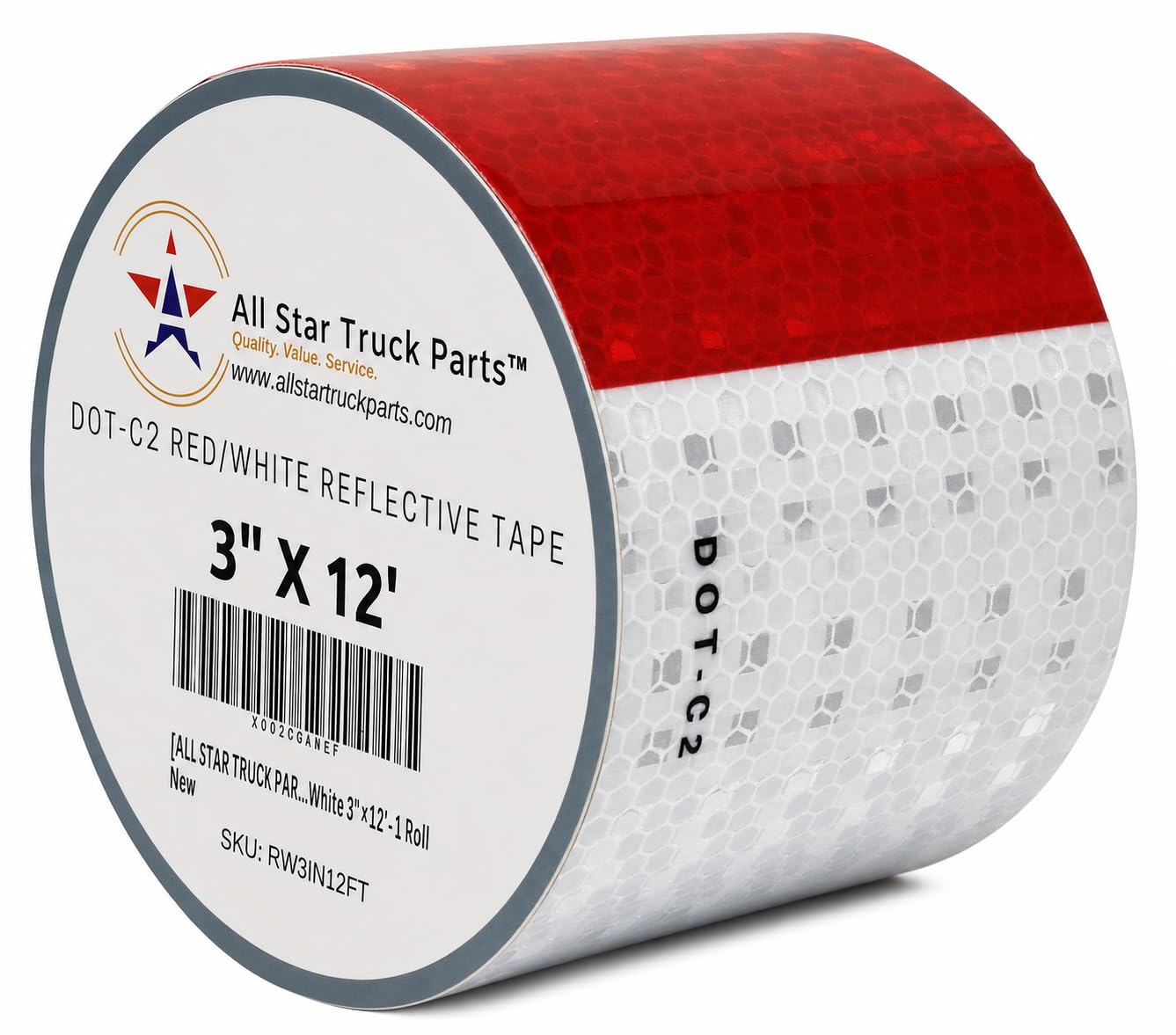 All Star Truck Parts Conspicuity Tape DOT-C2 Approved Reflective Truck Trailer Red White (3 in x 12 FT)
