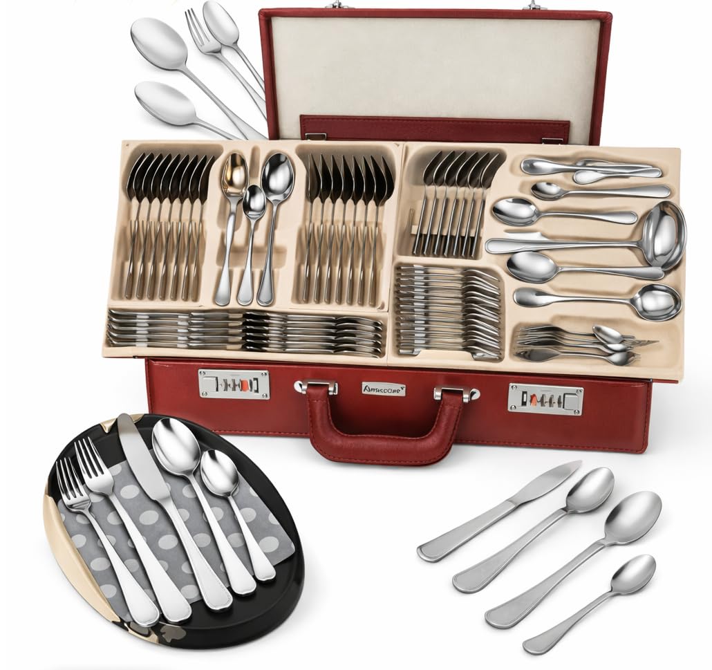 Posate in valigia, 72 pezzi, 12 persone, acciaio inossidabile, forchetta, cucchiaio, coltello 2231C