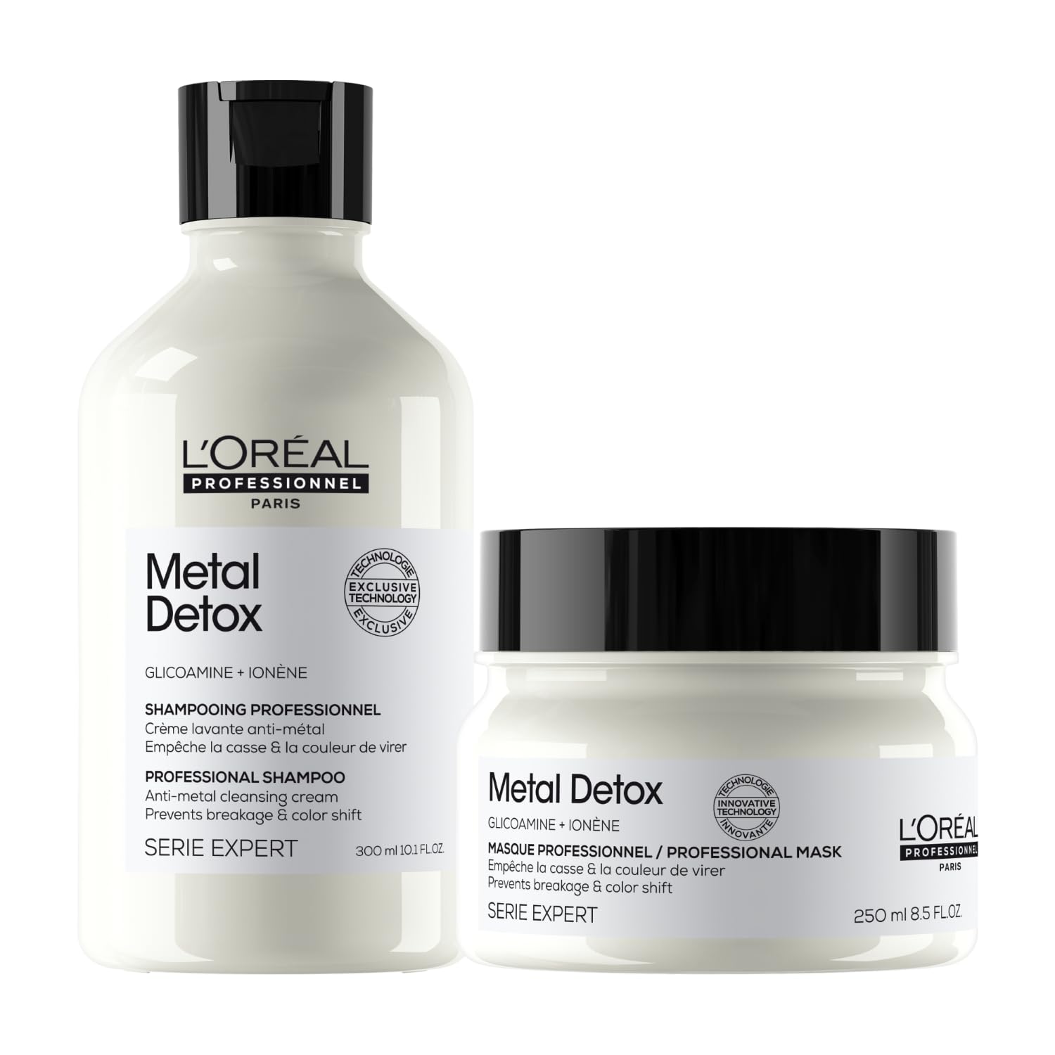 L’Oréal Professionnel Metal Detox Shampoo 300ml & Hair Mask 250ml, prevent breakage and colour fade from hard water, Clarifying shampoo, sulphate free & vegan, conditioner hair treatment,300ml,250ml