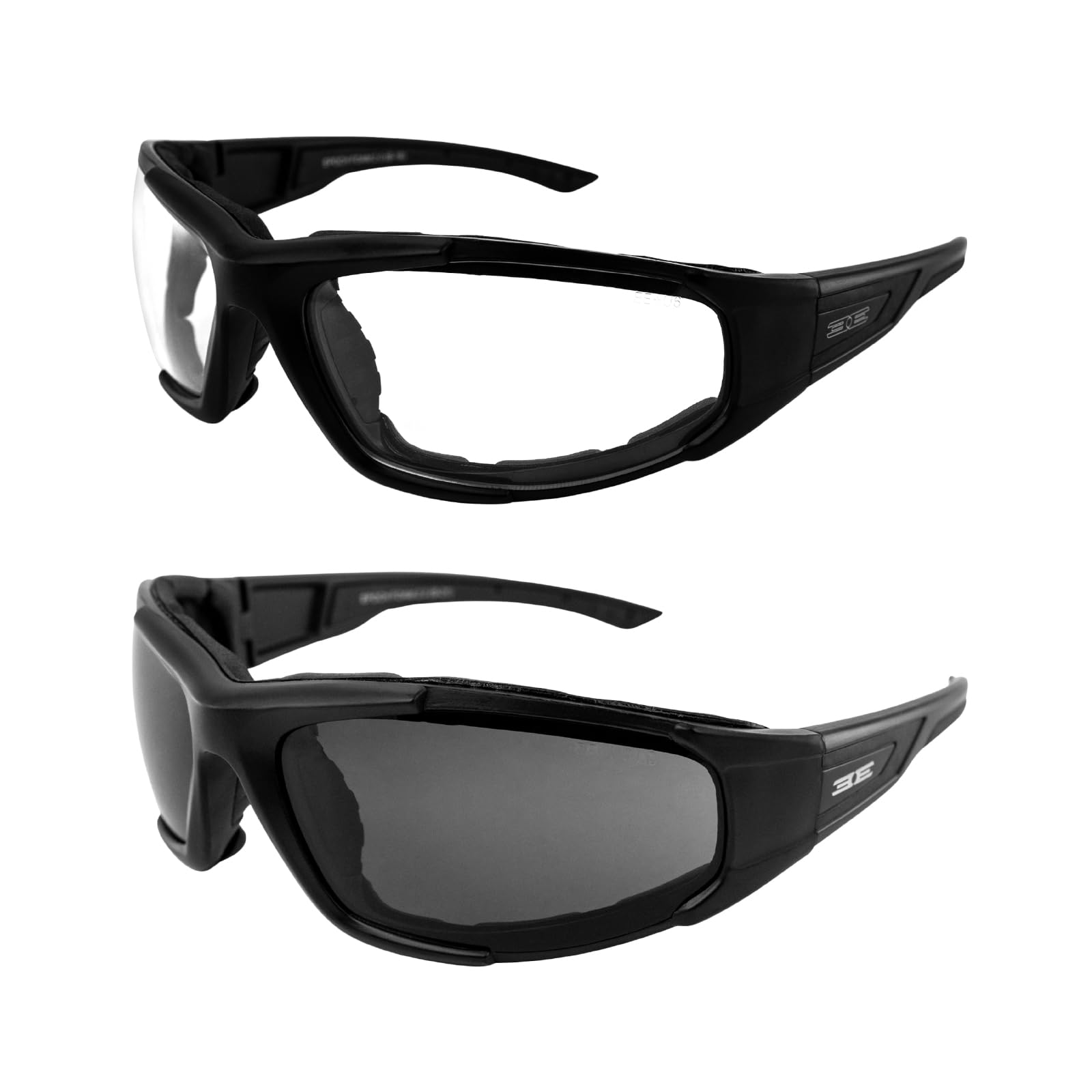 Epoch EyewearFoam 2 Padded Motorcycle Sunglasses 2 Pair Black Frames w/Smoke & Clear Lenses