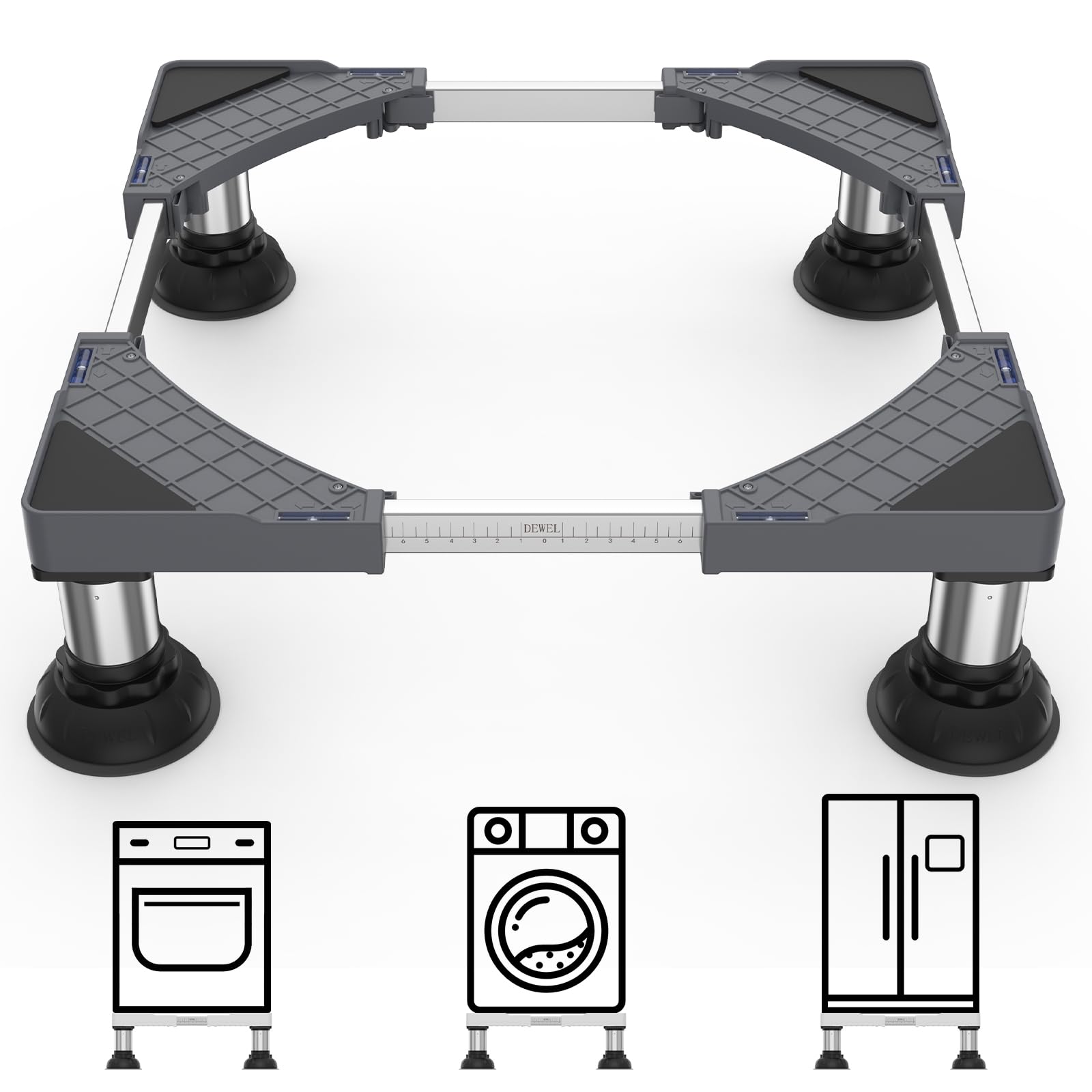 DEWEL Soporte Lavadora Base Lavadora con 4 Pies de Ventosa para frigorífico, lavadora, secadora y frigorífico Ancho ajustable 45-65cm Carga 250kg(Gris) 2 61O1 SsswSL