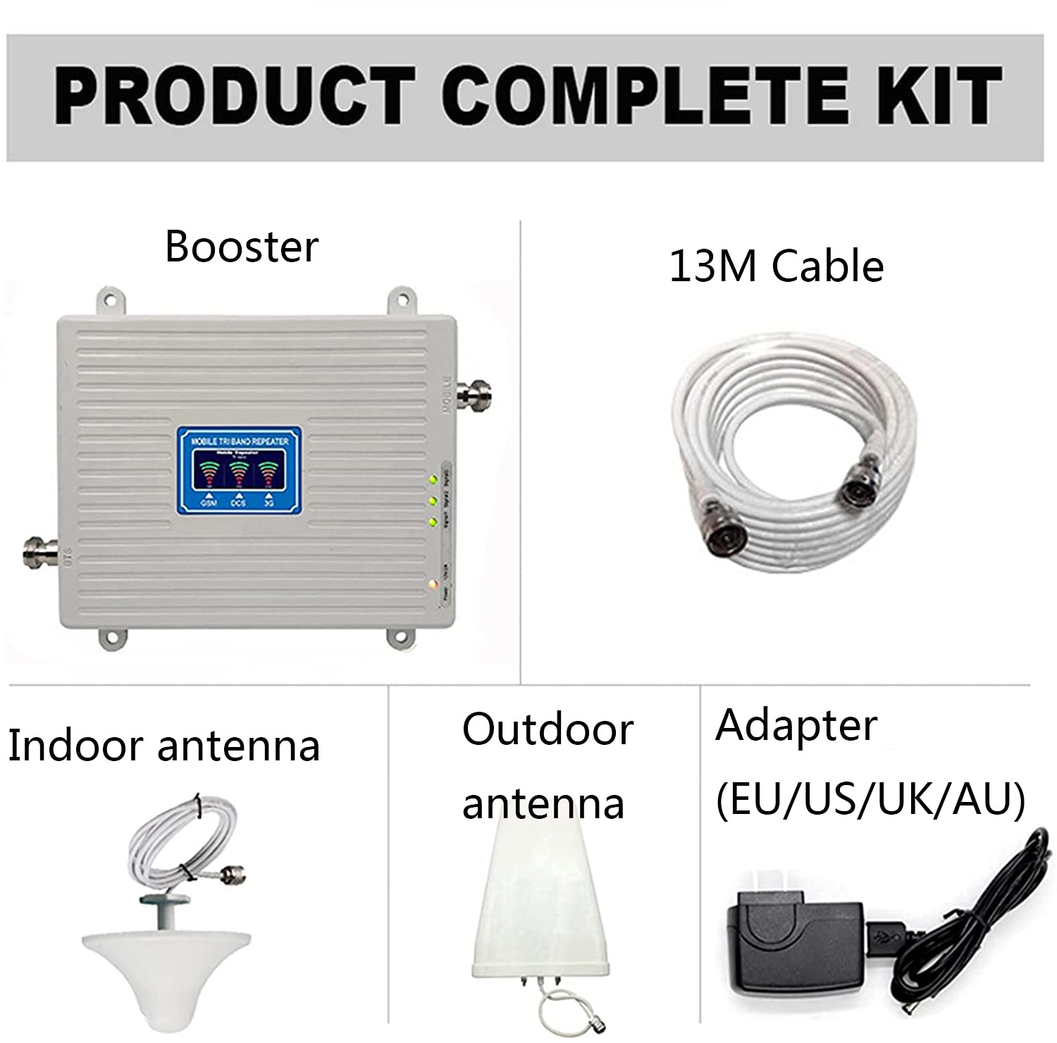 Bureau Amplificateur de Signal cellulaire Booster B8(2G) B3(2/4G) B1(3G) 900/1800/2100 MHz (Trois fréquences) Répéteur Antennes pour Multi Moblie Opérateurs