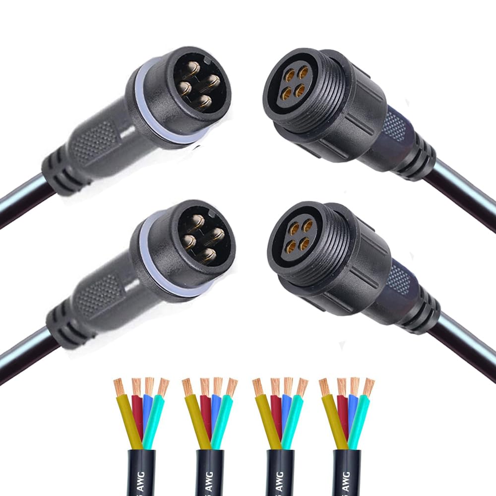 4Pin Waterproof Connector,4 Wire Male Female Plug LED Connector,with 14AWG IP68 25CM Extension Cable, for Car, Boat,Truck,Indoor/Outdoor LED Strip Lights.(2Pairs 4Pin 14AWG)
