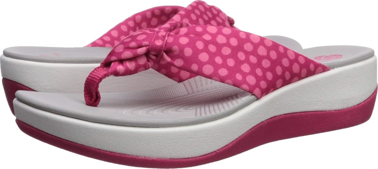 Clarks Women's Arla Glison Flip-Flop 5 Bright Rose Textile/Pink Dots