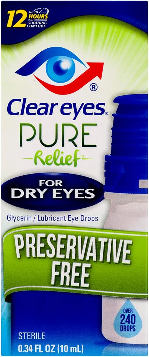 Clear Eyes | Pure Relief | Preservative Free Eye Drops | Dry Eyes | 0.34 FL OZ