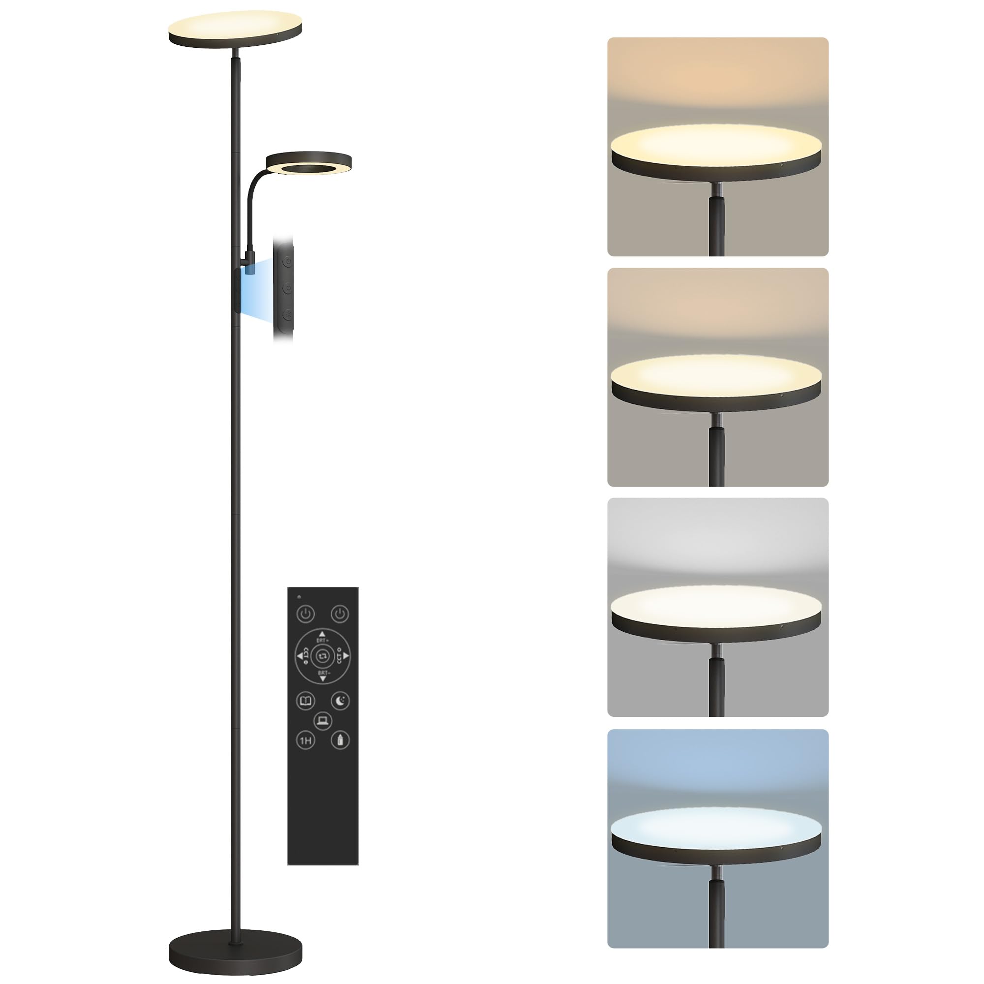 HOMCOM Lampadaire LED 42W lampadaires sur pied salon dimmable 2700K-​6500K lampe sur pied avec 4 couleurs variation continue, 4 modes scène, télécommande et contrôle tactile, fonction mémoire, noir