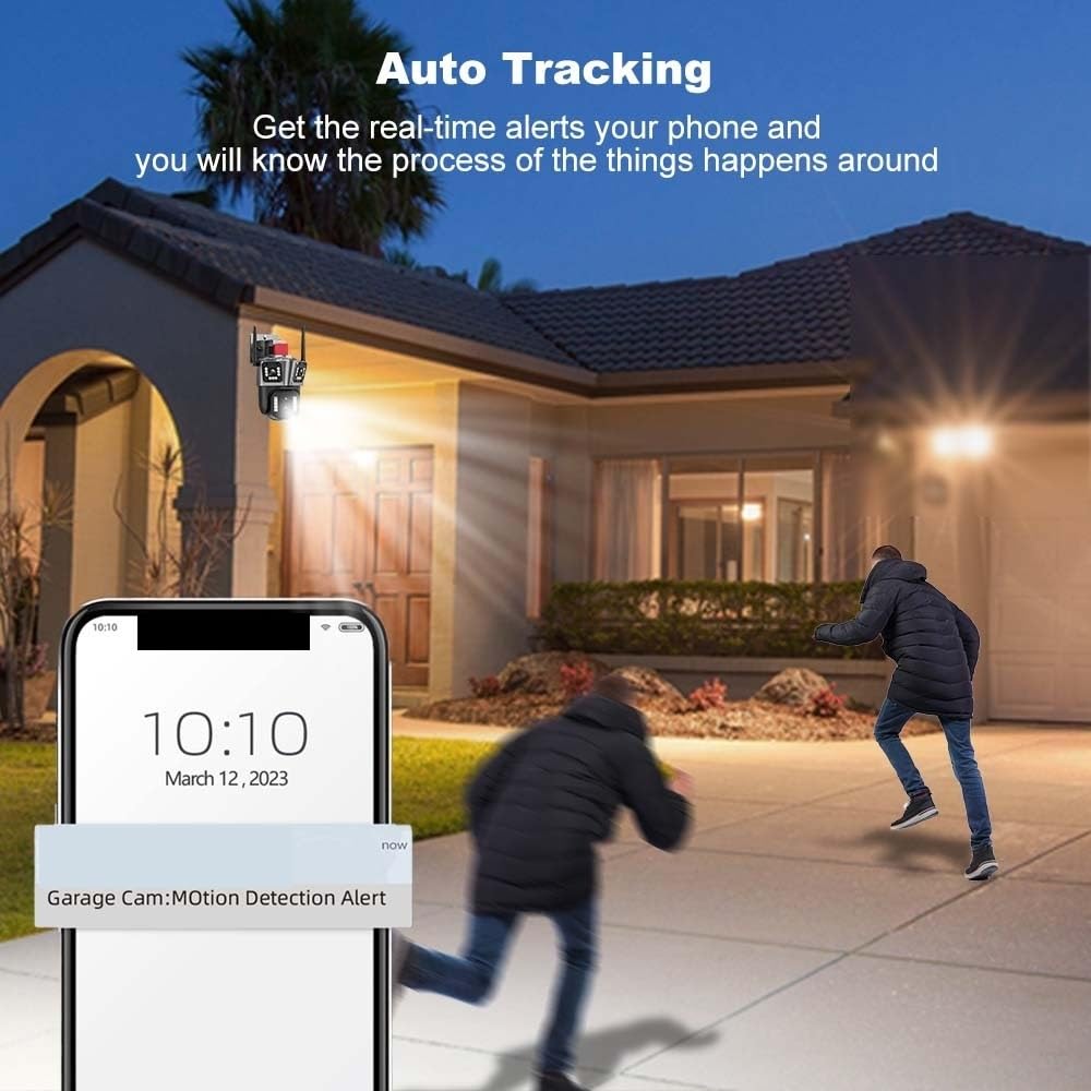 Telecamera di sicurezza, Telecamere di sorveglianza 16MP 6K Zoom 10X Telecamera sicurezza wireless esterna IP PTZ grandangolare a quattro obiettivi CCTV Smart Home(6K Camera Add 32G)