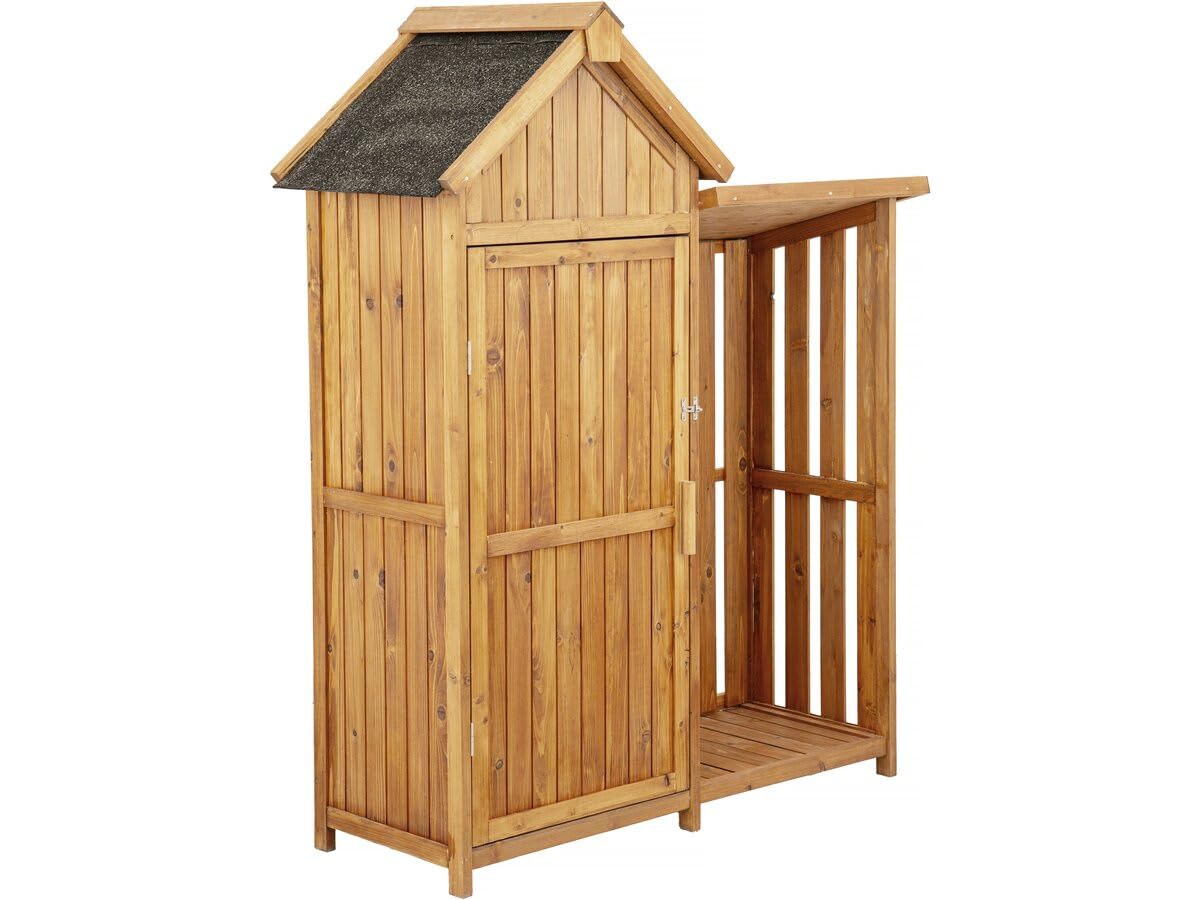 Habitat et Jardin Gartenschrank aus Holz mit Kaminholzablage Noé 136 x 57 x 170 cm Braun